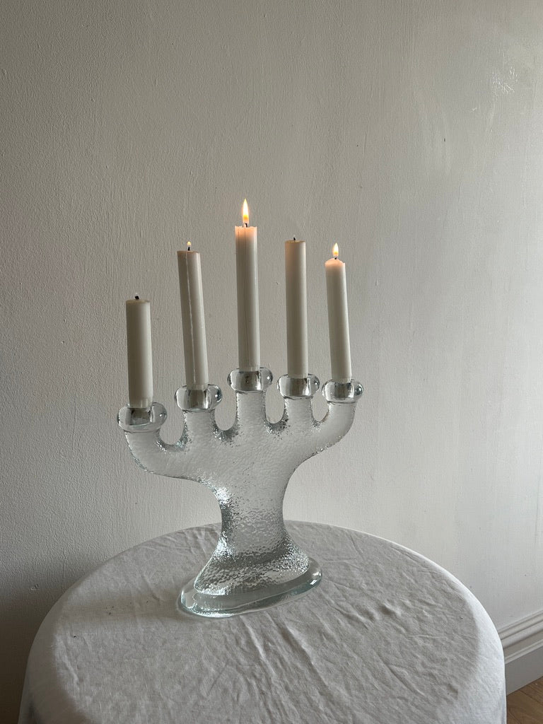 GLASS FIVE ARM CANDELABRA