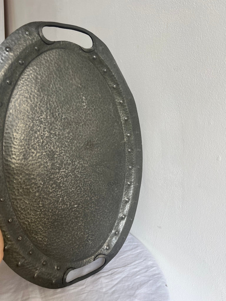 ARTS & CRAFTS PEWTER OVAL DECORATIVE TRAY