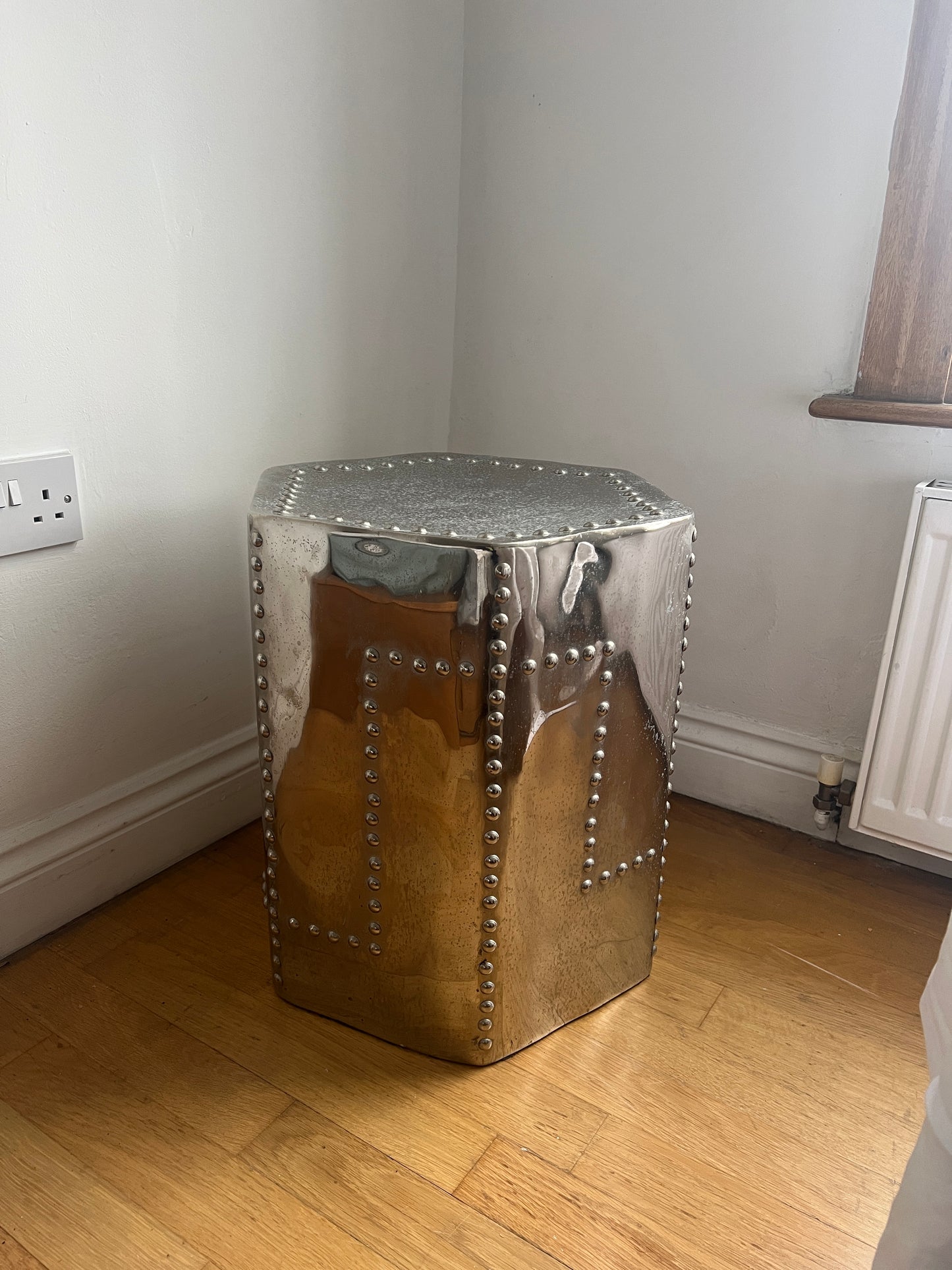 Riveted aluminium hexagonal stool/ side table