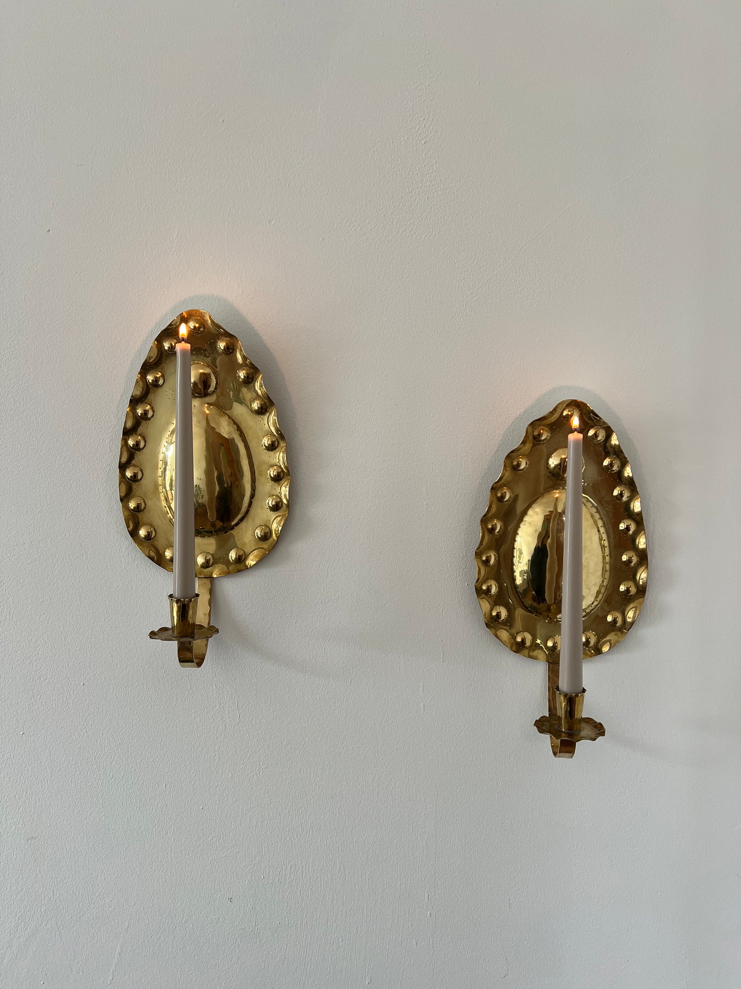 Pair of vintage Swedish brass teardrop sconces