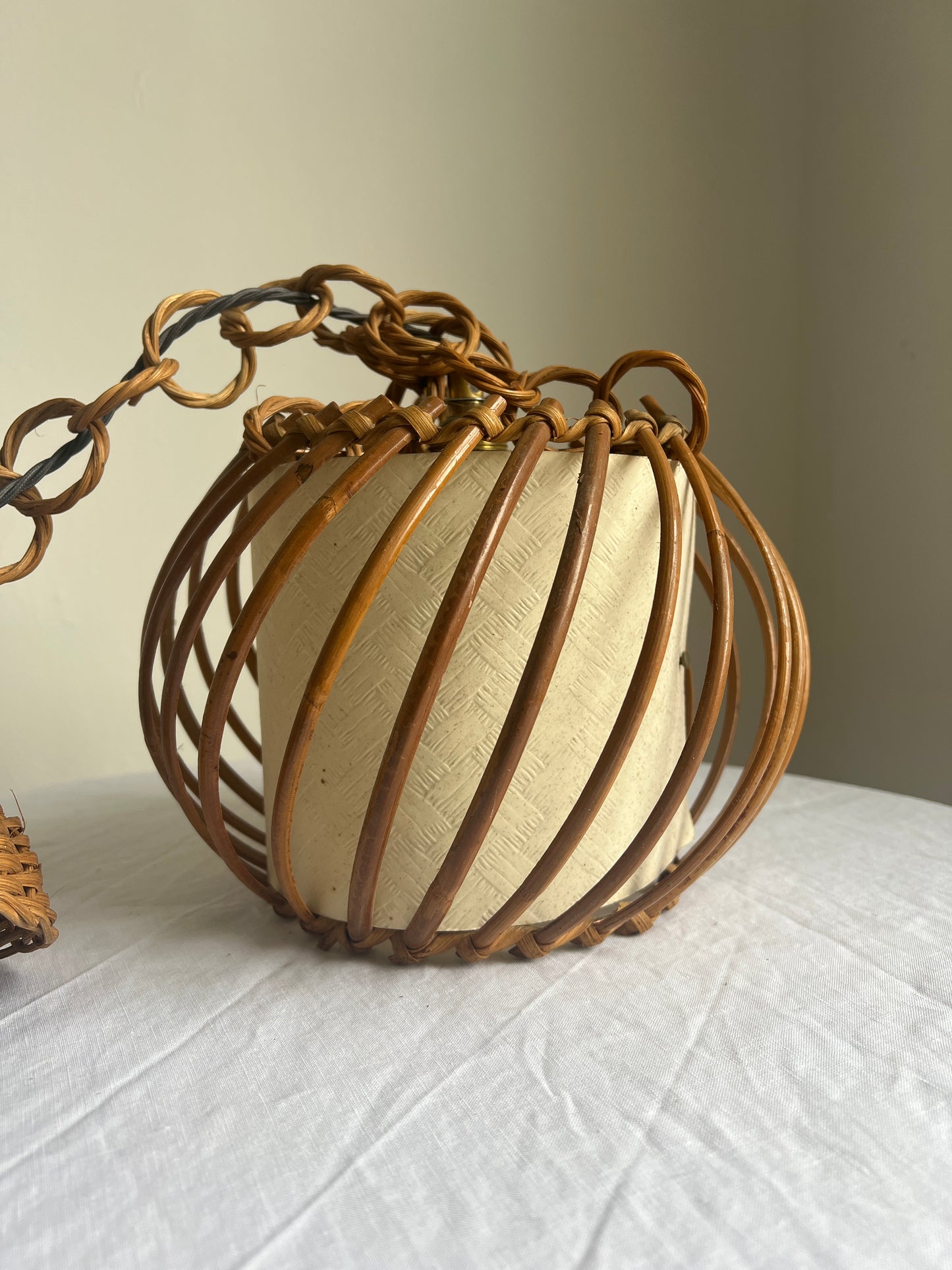 French rattan ceiling light by Louis Sognot