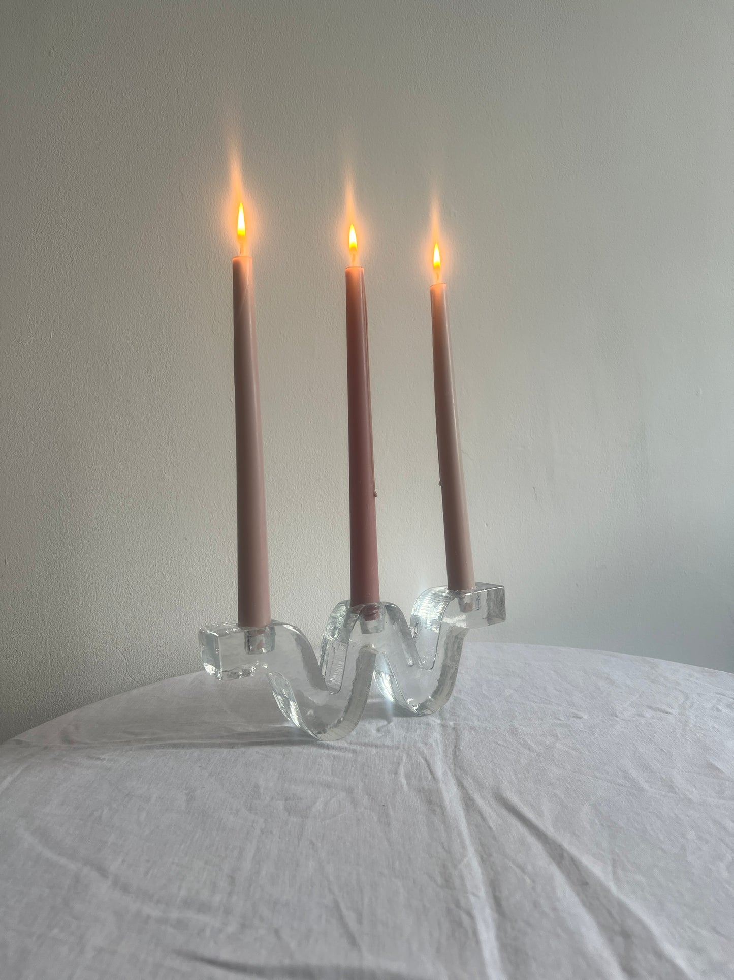 80s solid glass wiggle candle holder