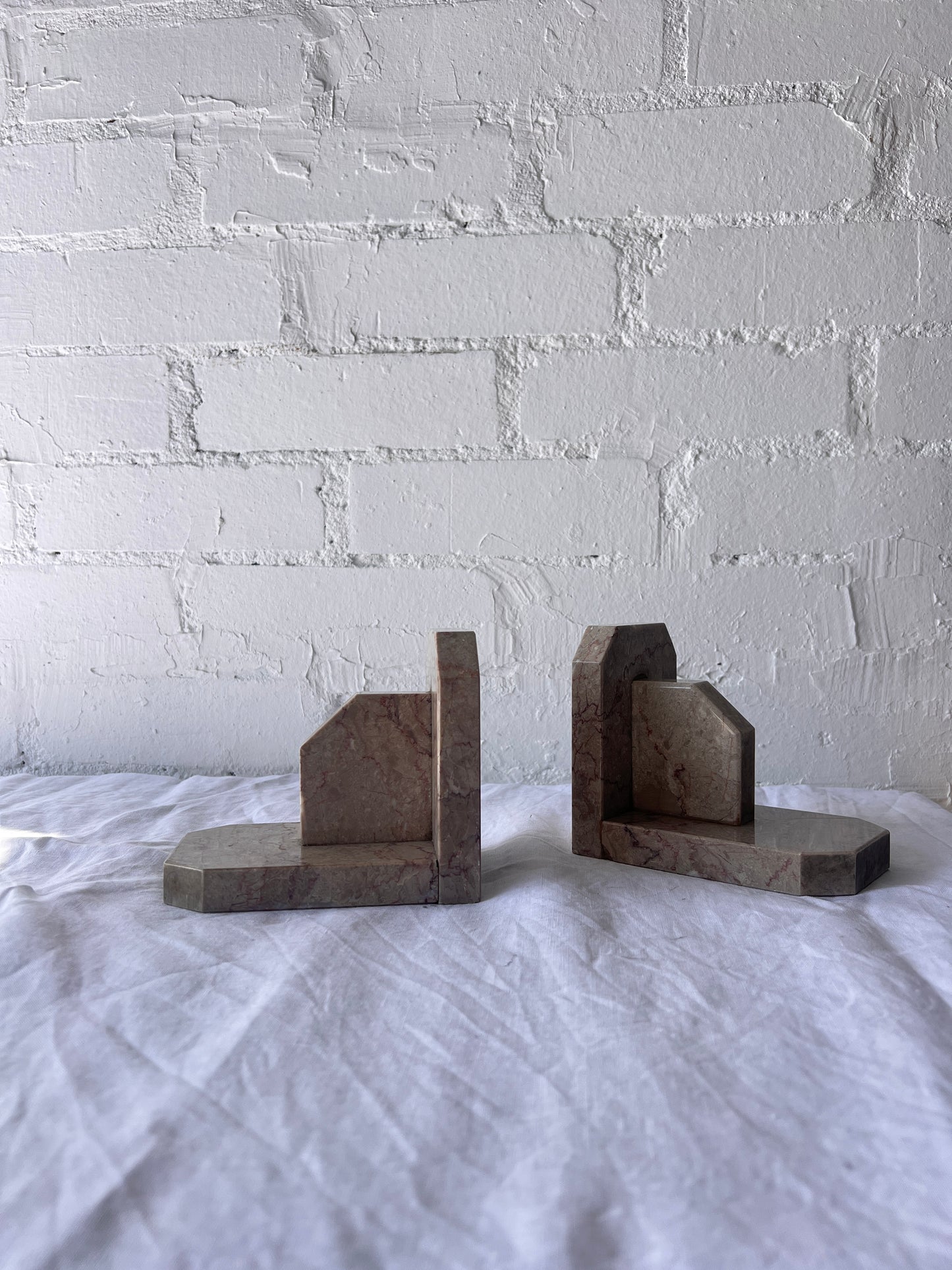 PAIR OF GREY MARBLE BOOK ENDS