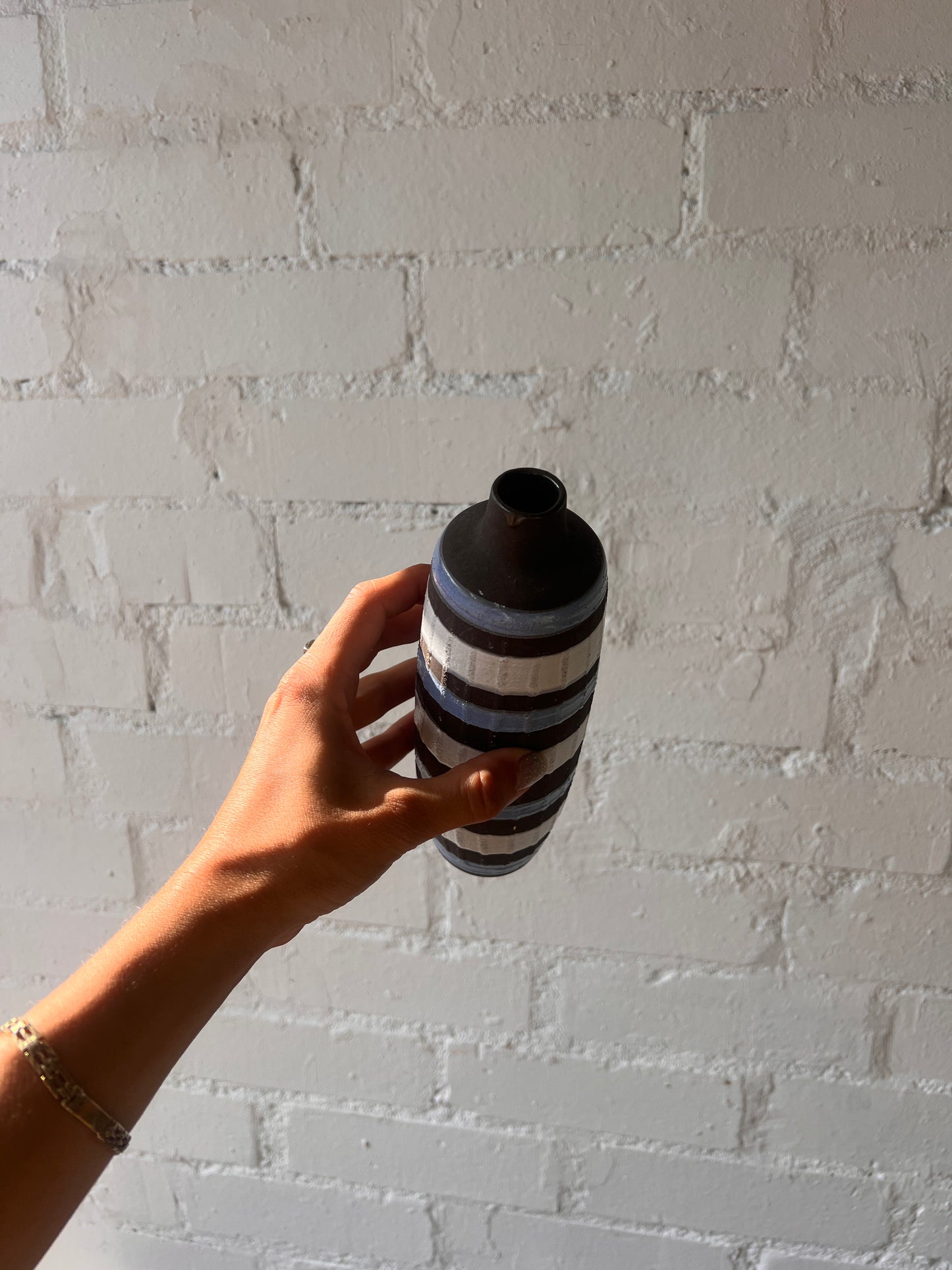 SMALL GERMAN STRIPE BLUE & BROWN VASE