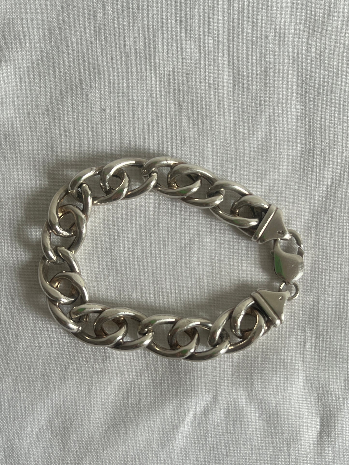 UNISEX ITALIAN SILVER HOLLOW CHUNKY CURB BRACELET