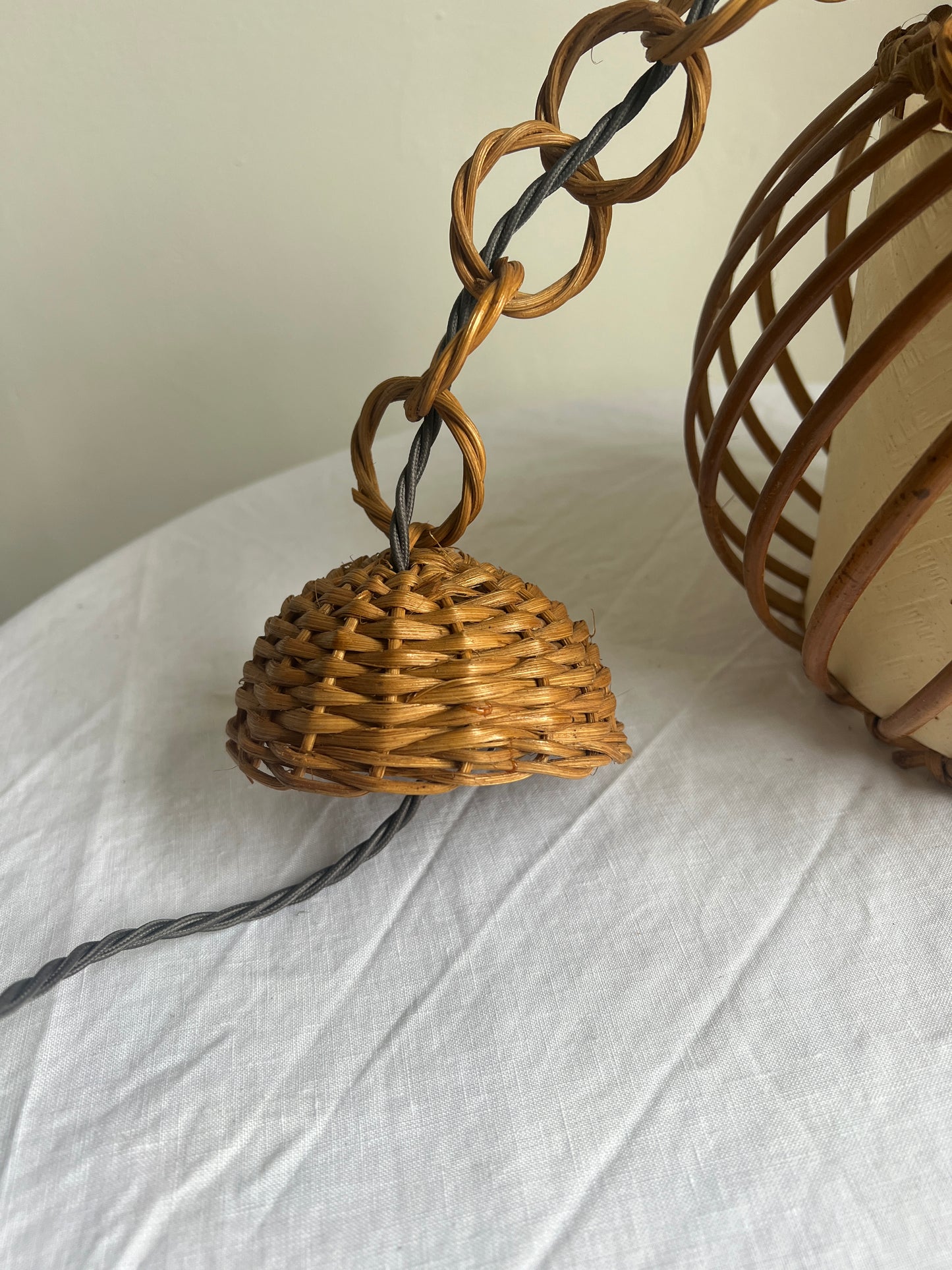 French rattan ceiling light by Louis Sognot
