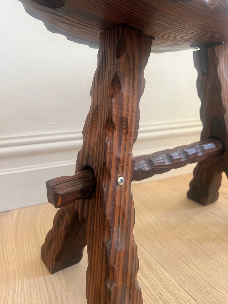 SMALL WOODEN CHALET SADDLE STYLE STOOL