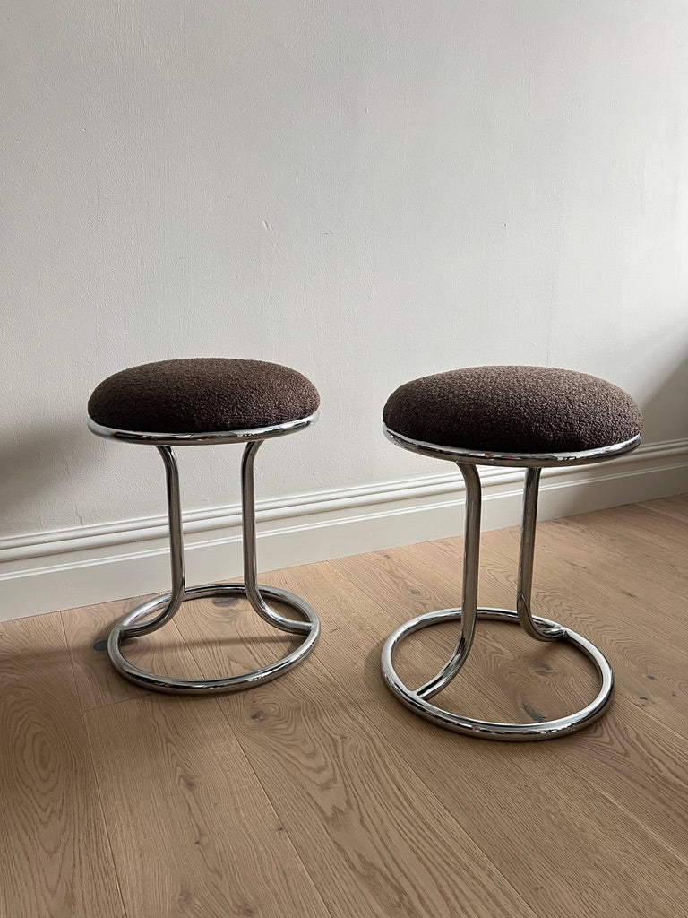 BROWN BOUCLE CHROME STOOLS