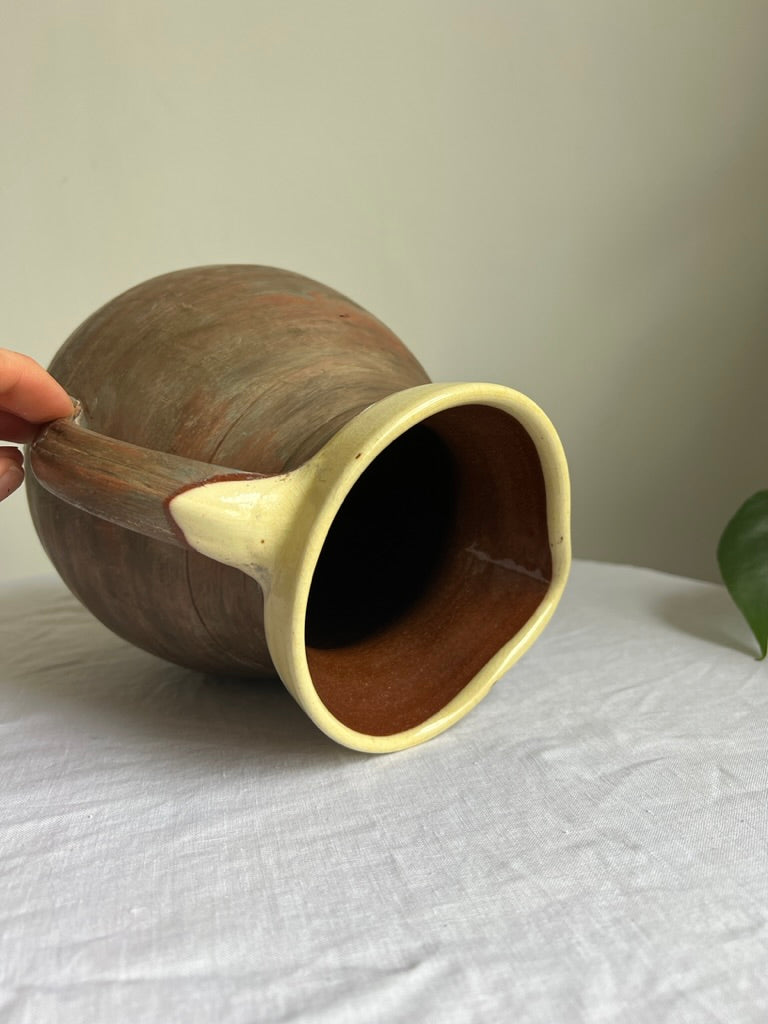 French pottery cermanic jug with yellow glaze