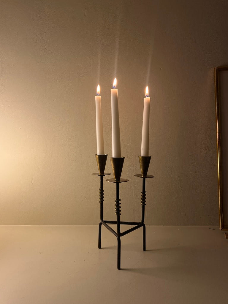 70S SWEDISH TRIPOD BLACK CANDLE HOLDER