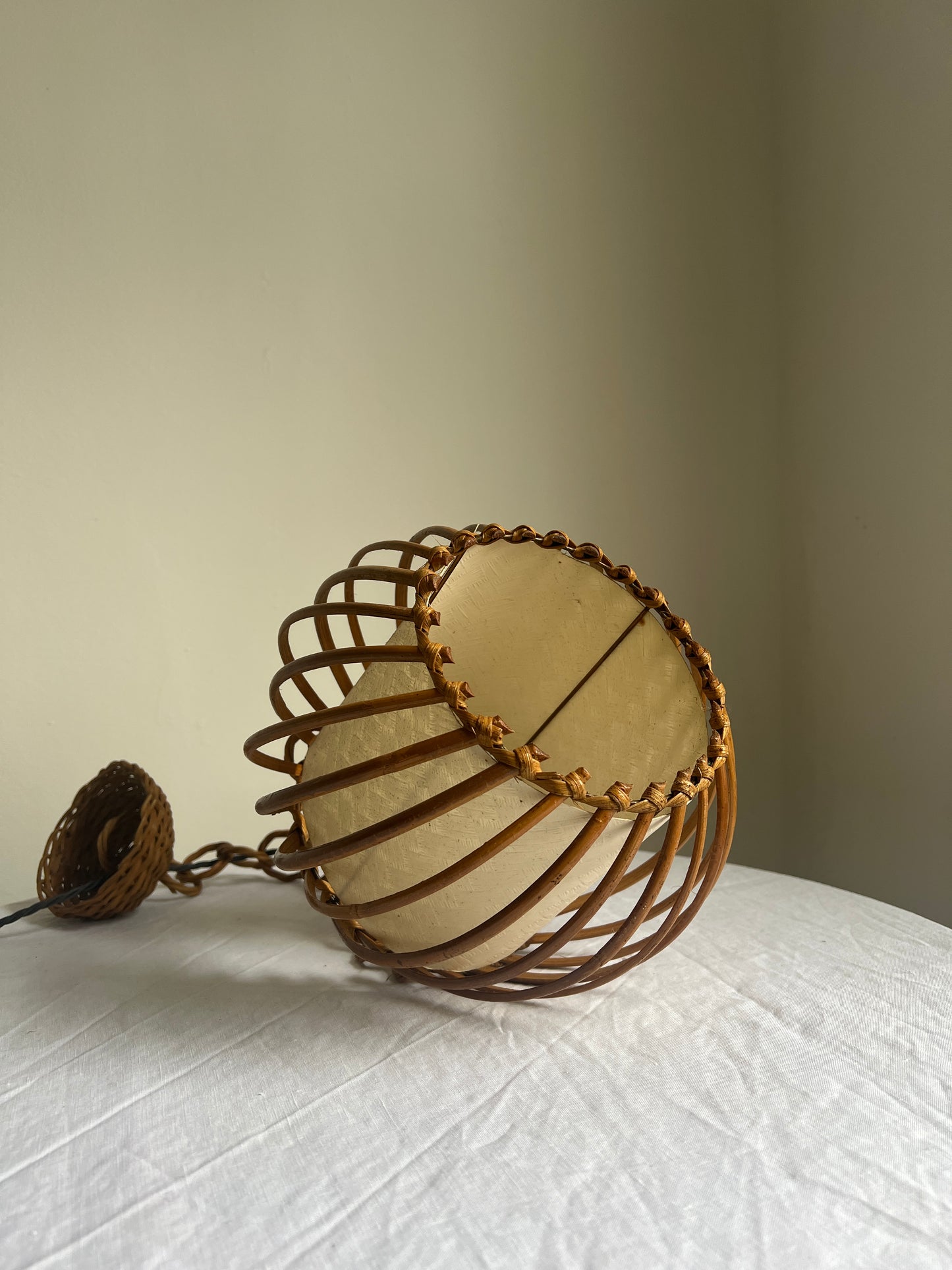 French rattan ceiling light by Louis Sognot