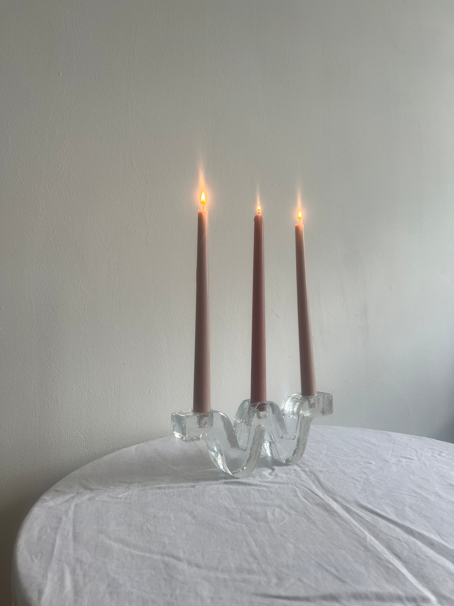 80s solid glass wiggle candle holder