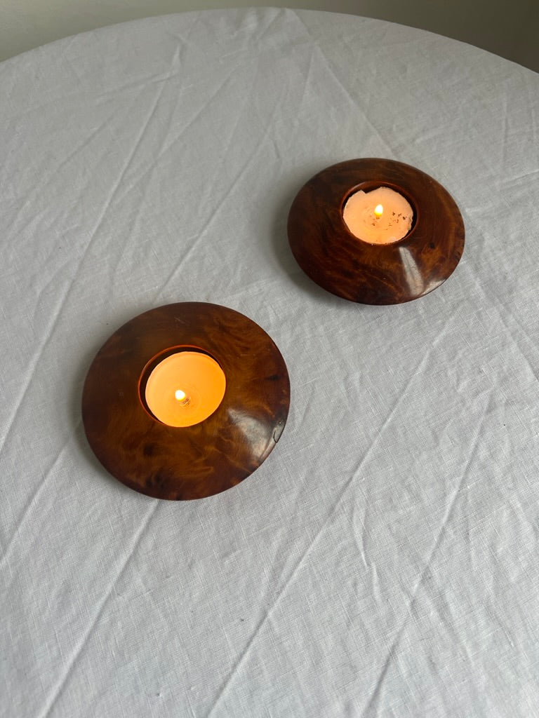 Pair of thuya wood tea light holders