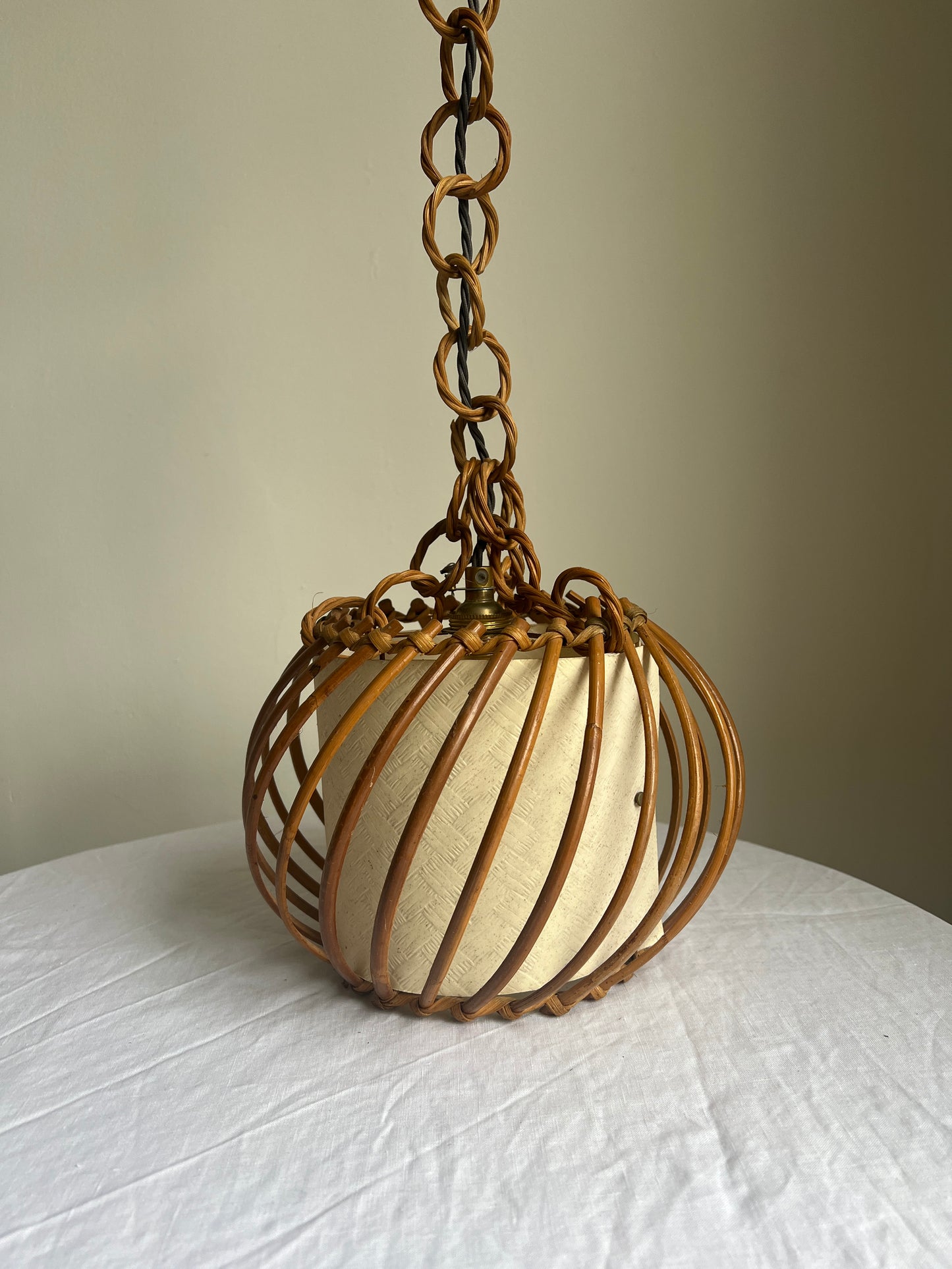 French rattan ceiling light by Louis Sognot