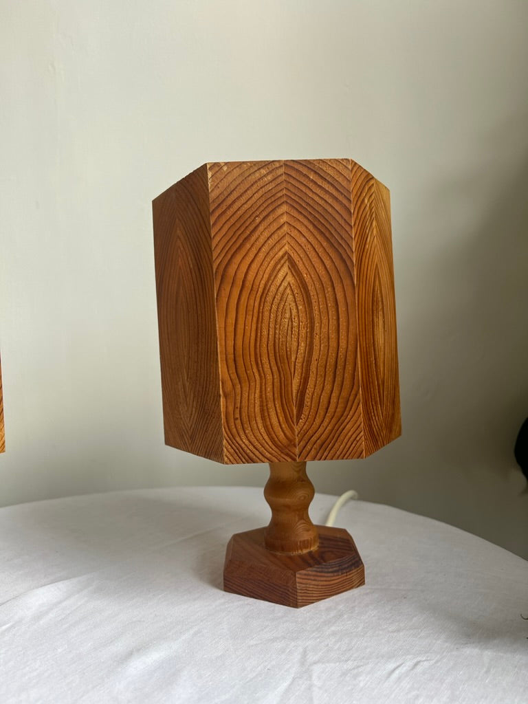 Pair of pine matching bedside table lamps