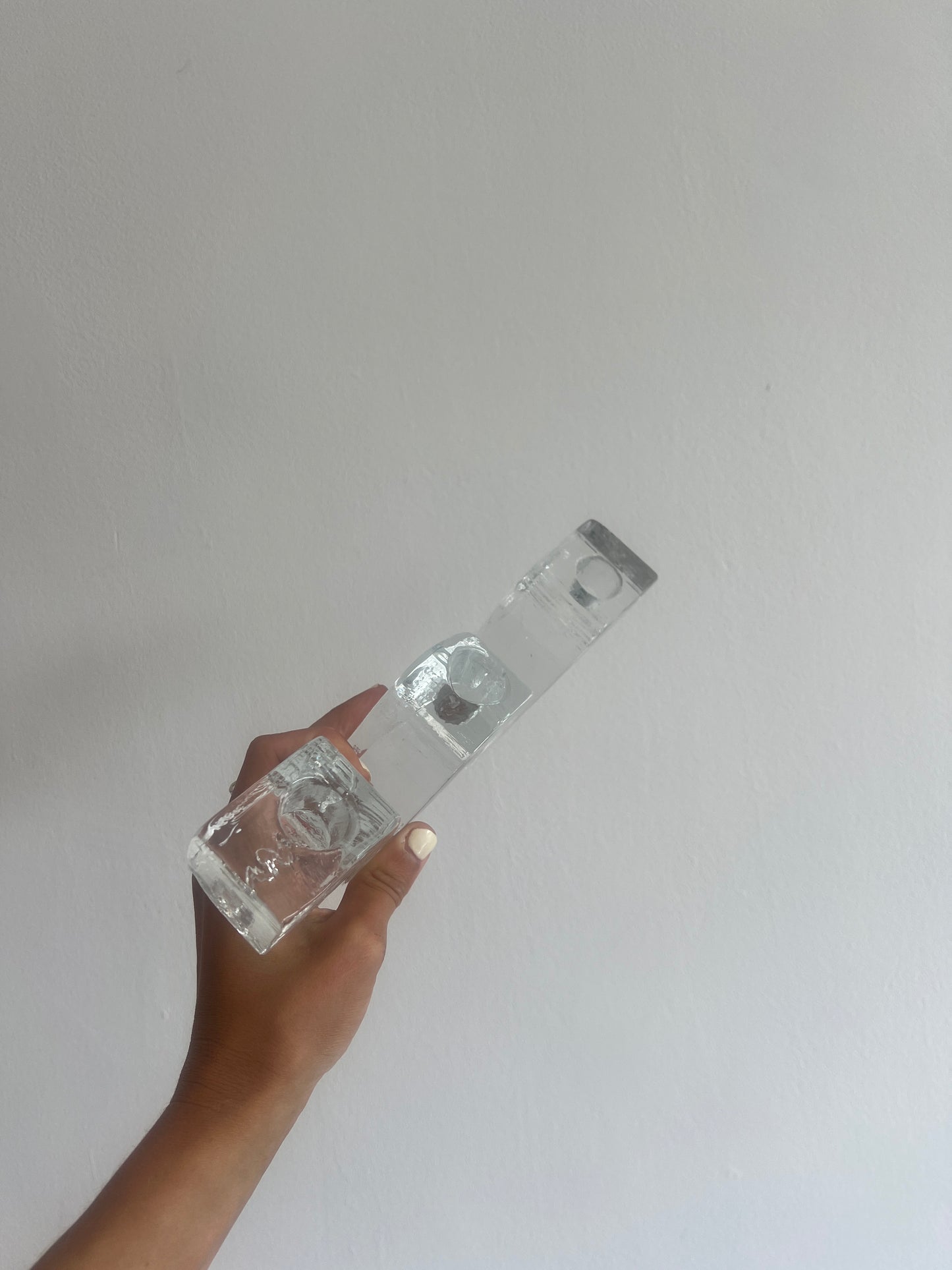 80s solid glass wiggle candle holder