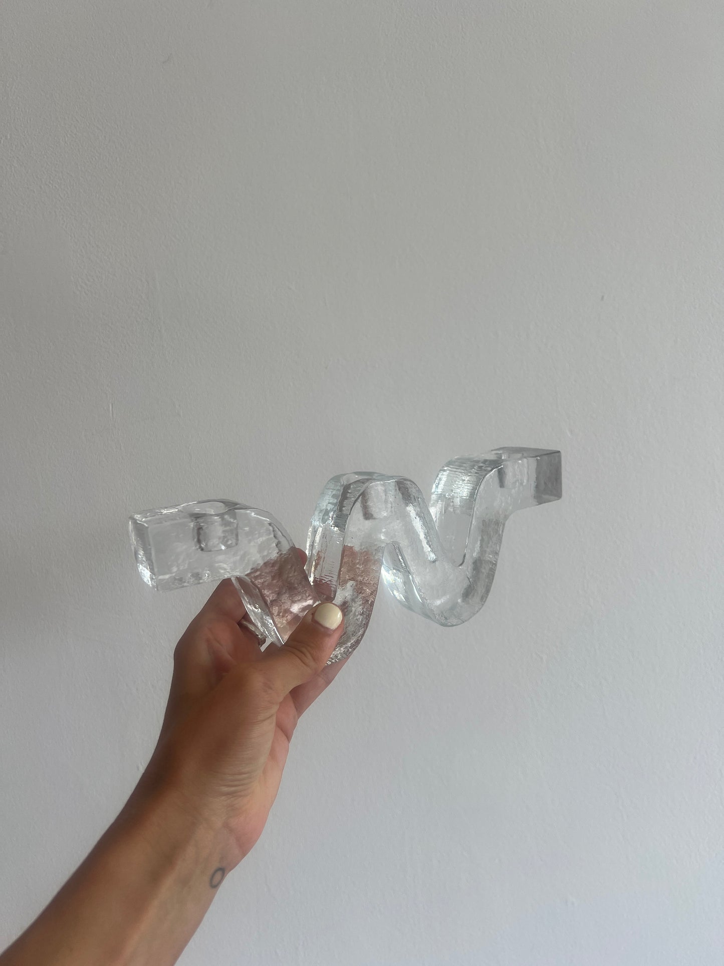 80s solid glass wiggle candle holder