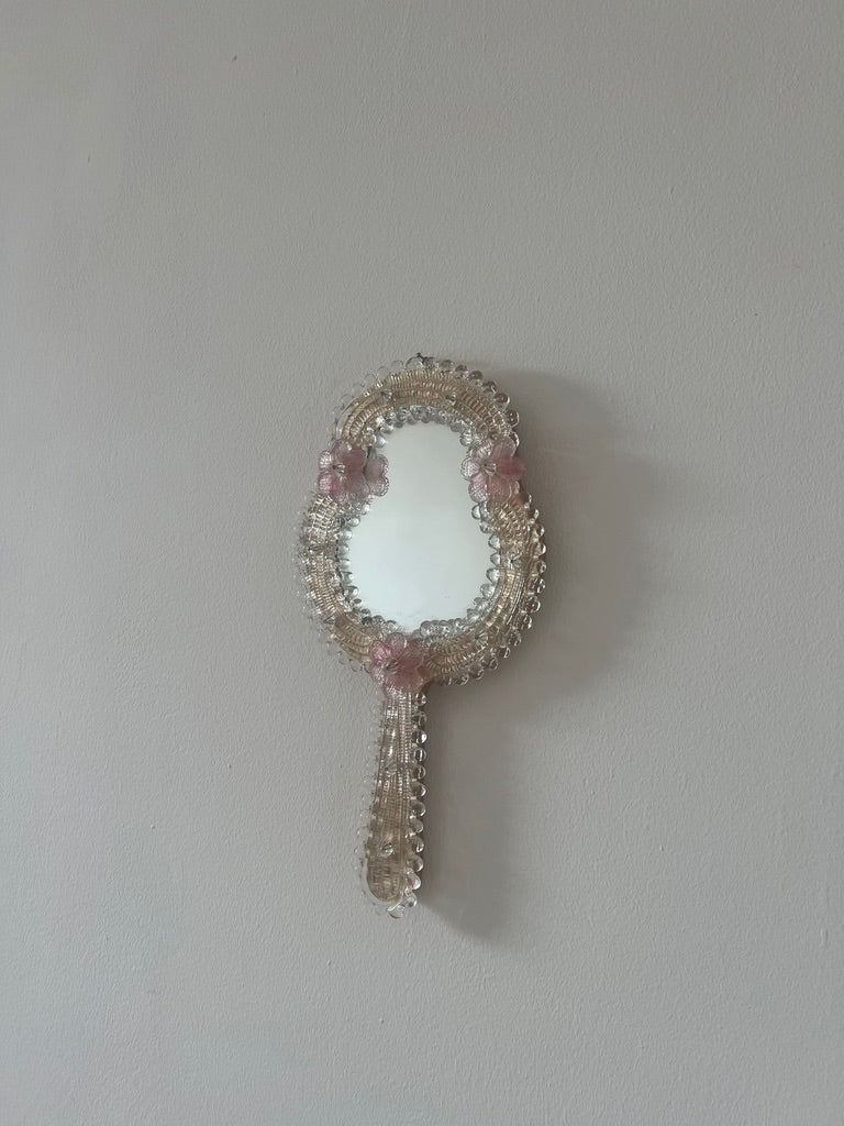 60s pink venetian murano handheld mirror