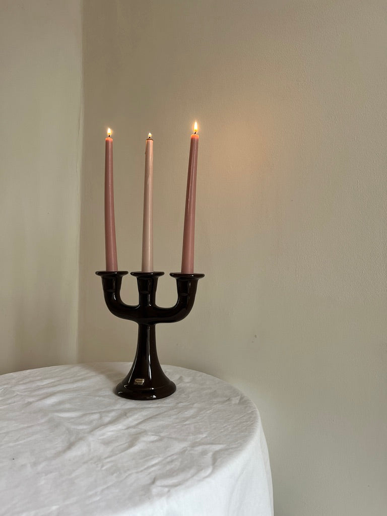 GLOSSY BROWN SWEDISH CERAMIC CANDLE HOLDER