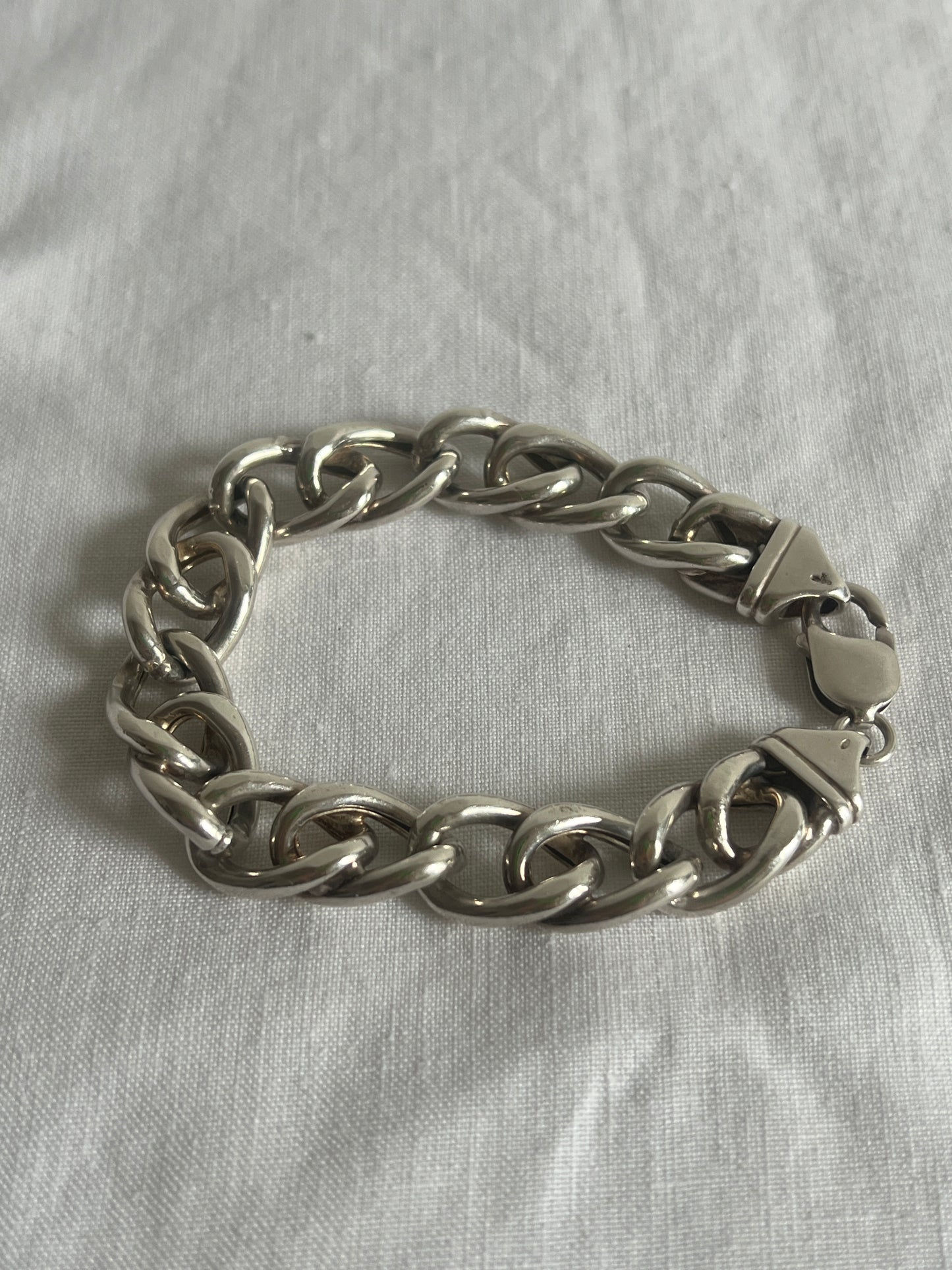 UNISEX ITALIAN SILVER HOLLOW CHUNKY CURB BRACELET
