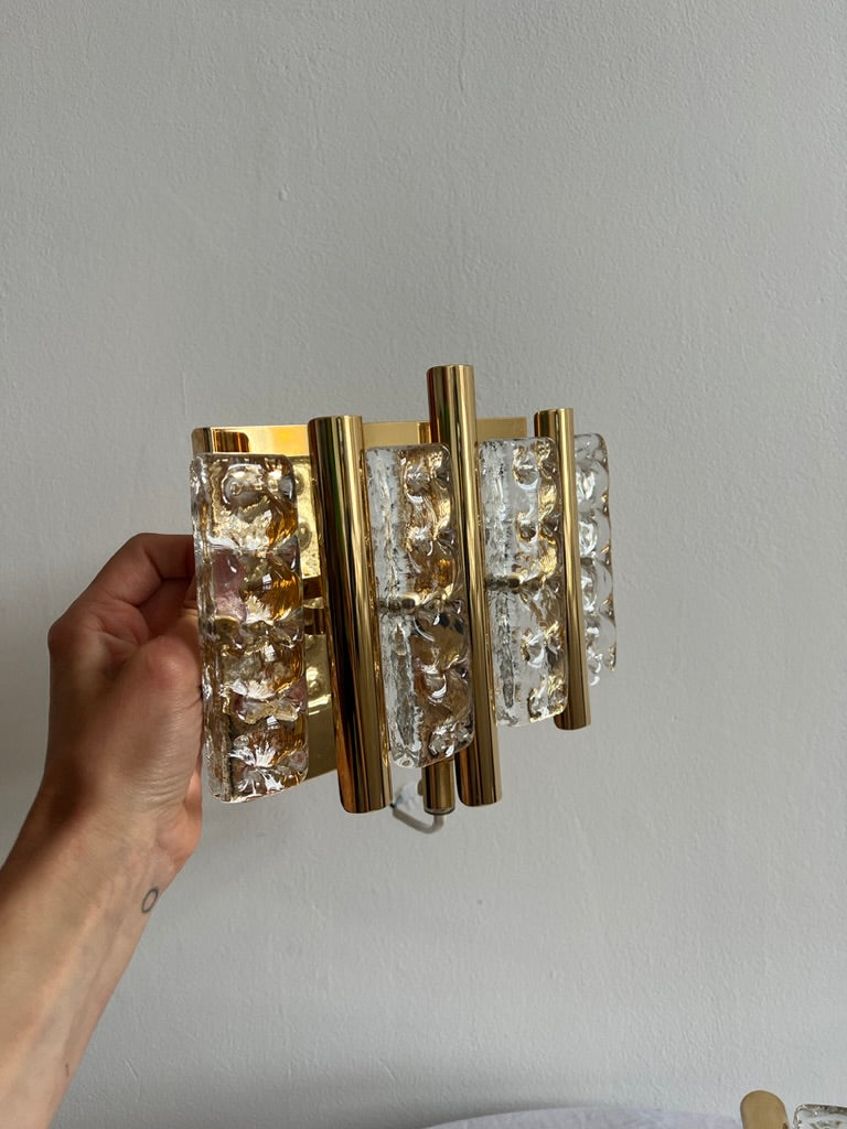 Pair of Mid Century brass & glass wall lights by Swedish designer