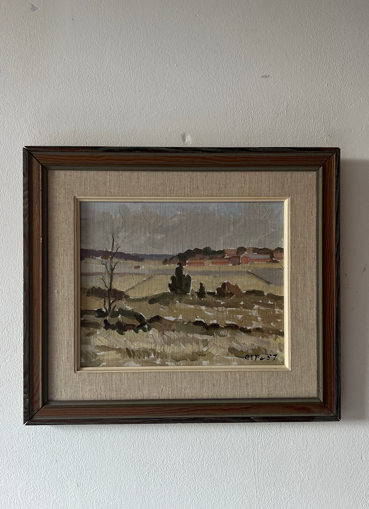 SMALL LANDSCAPE PAINTING IN BROWN FRAME