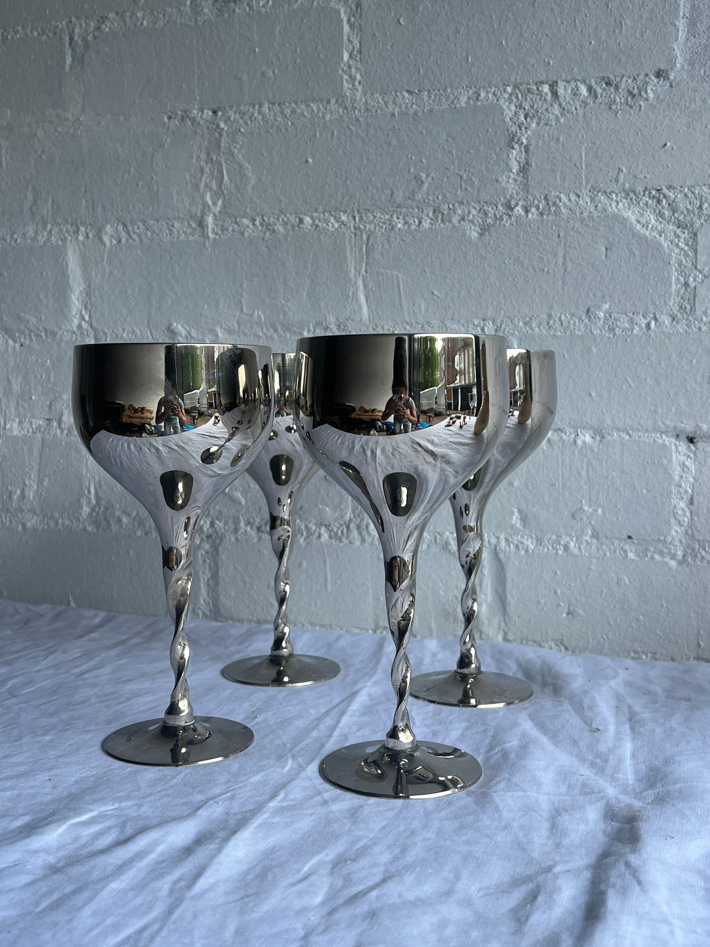 SET OF FOUR SILVER TWISTED GOBLETS