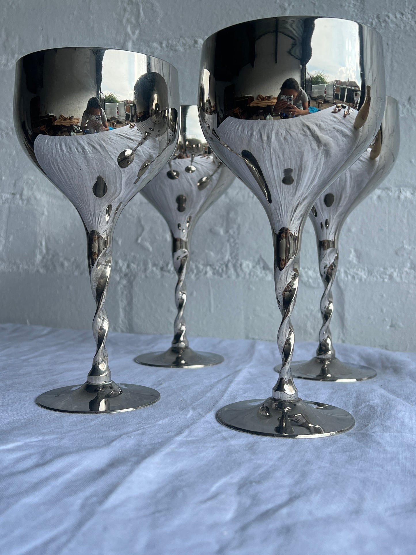 SET OF FOUR SILVER TWISTED GOBLETS
