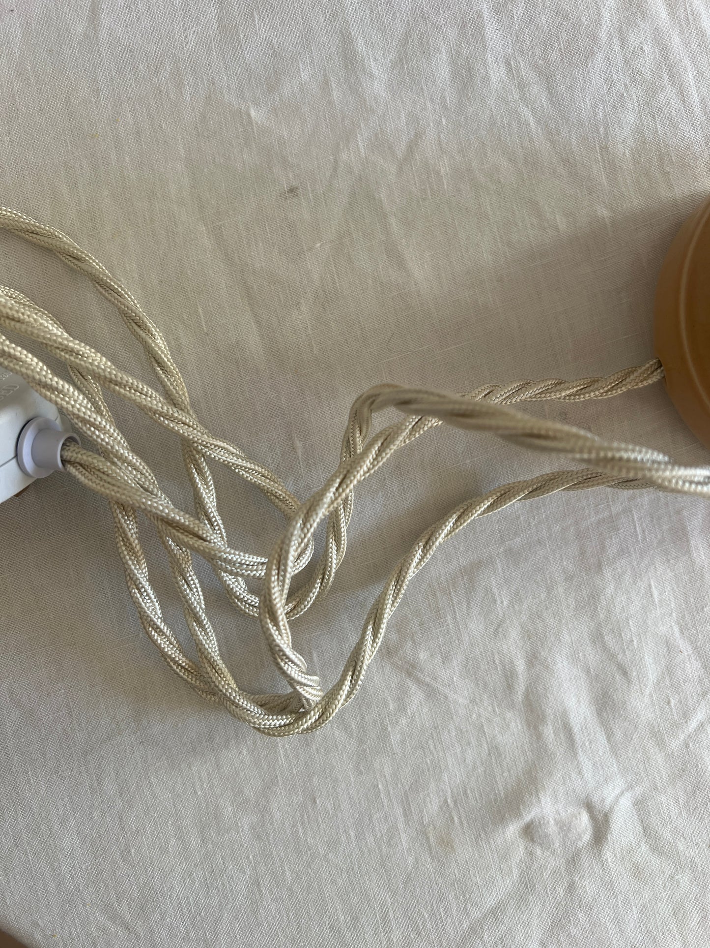 PAIR OF CERAMIC PEACH LAMPS WITH BOUCLÉ SHADES