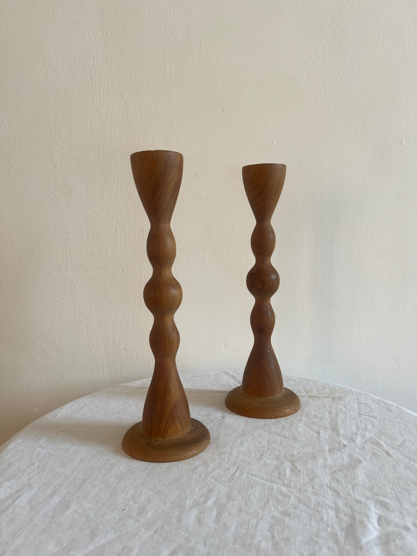 SLIM WOODEN BOBBIN STYLE CANDLE STICKS