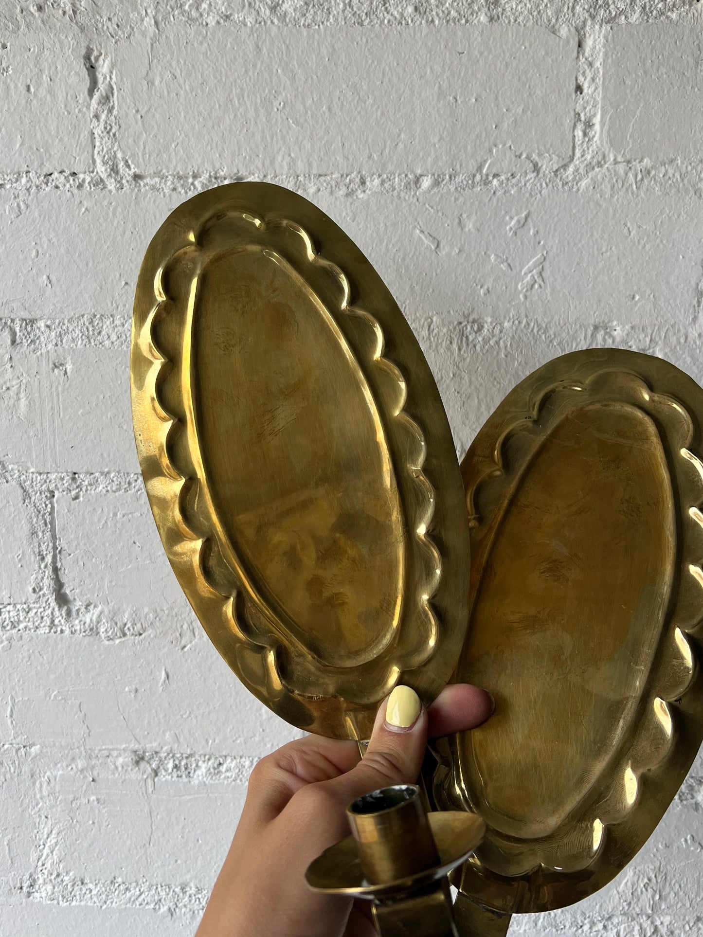 PAIR OF BRASS WIGGLE SCONCES