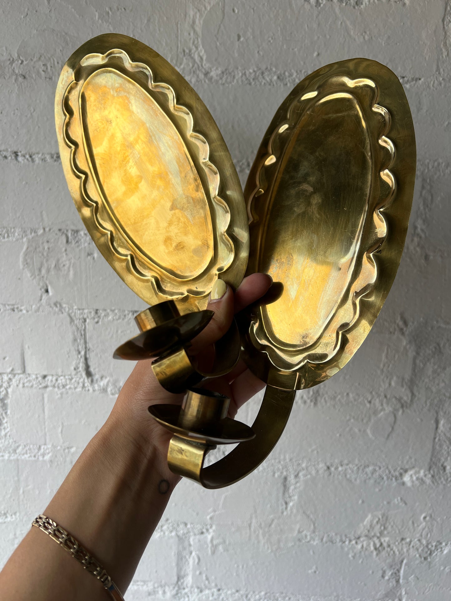 PAIR OF BRASS WIGGLE SCONCES