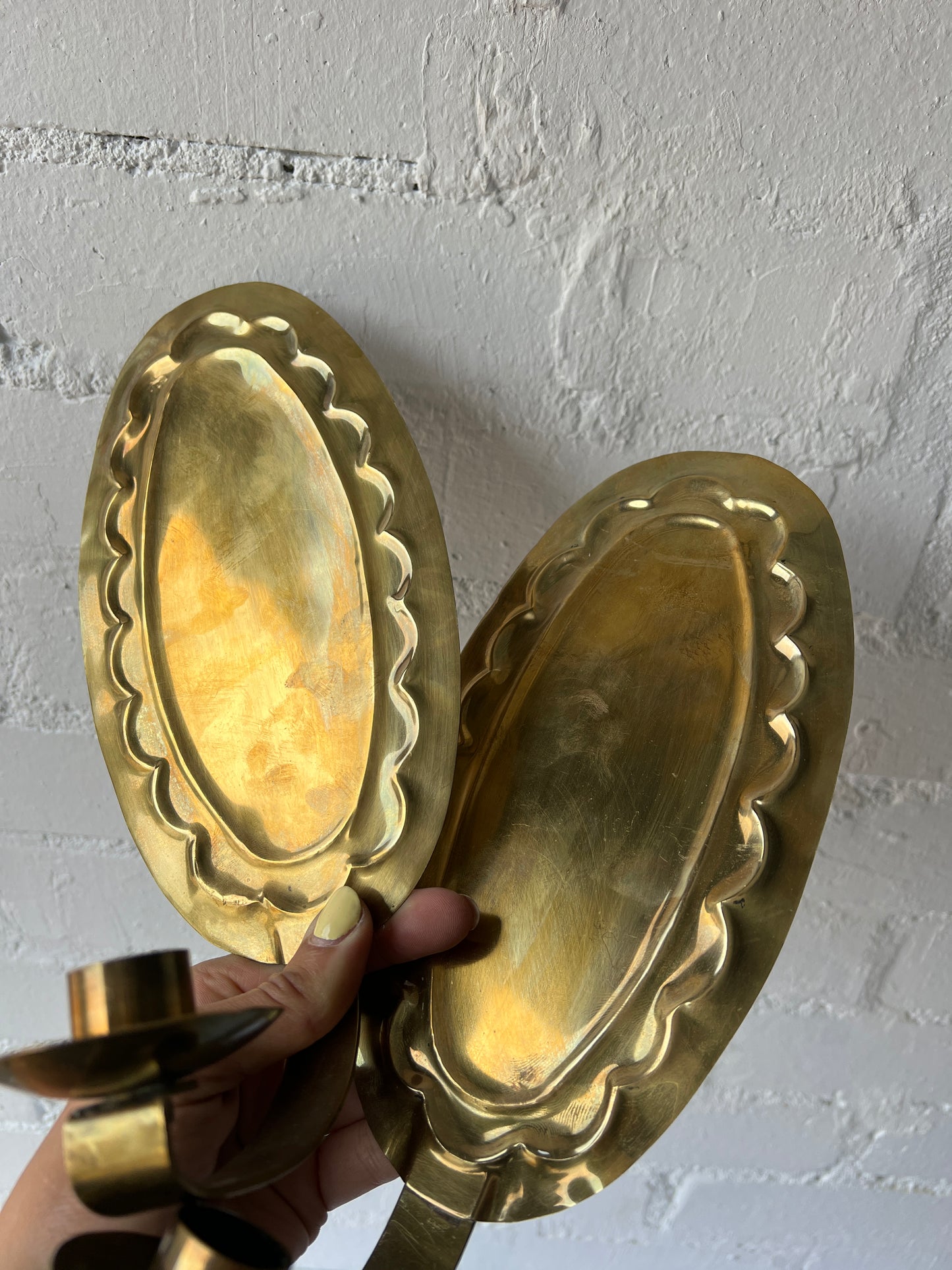 PAIR OF BRASS WIGGLE SCONCES