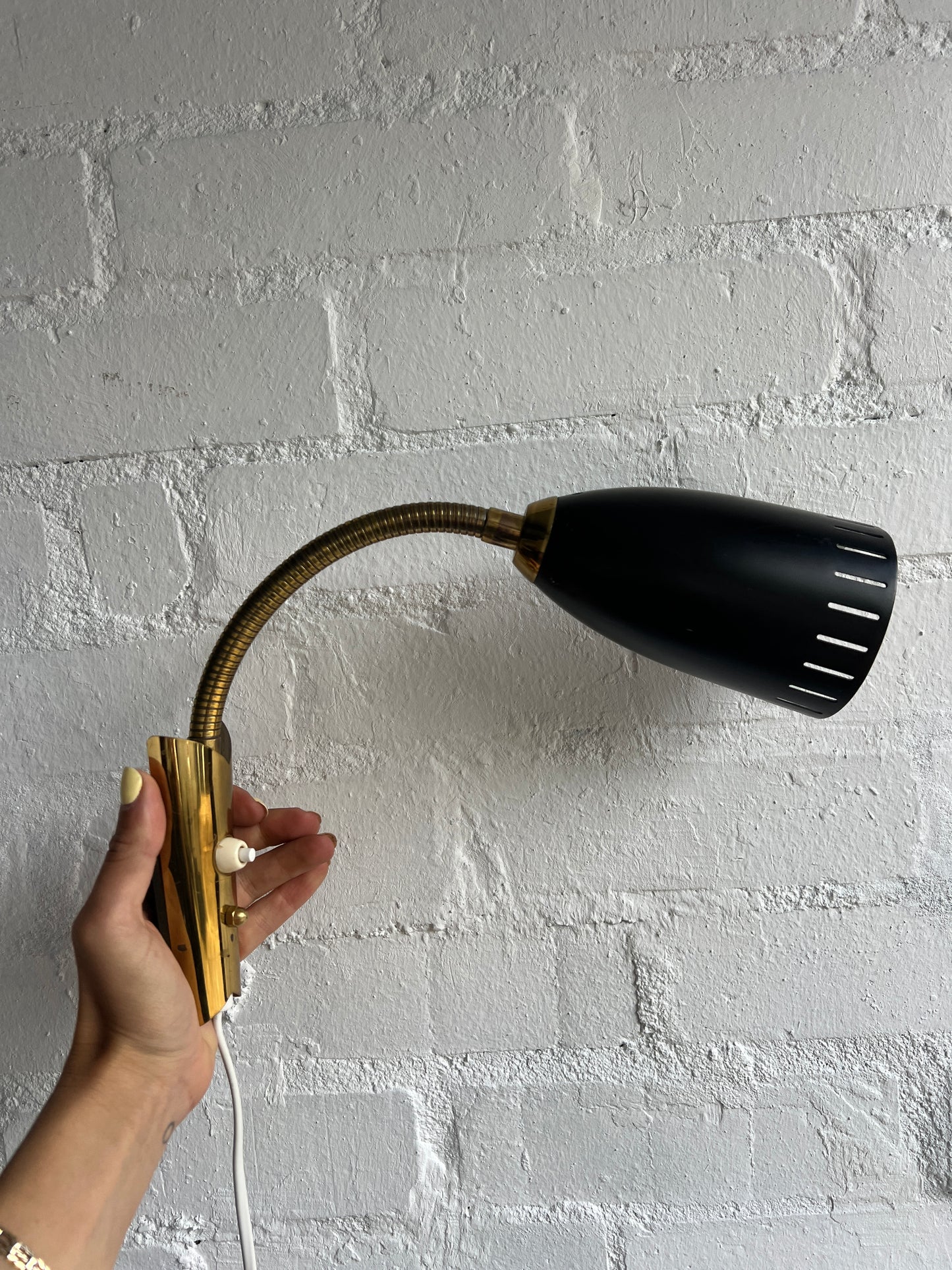 PAIR OF BLACK & BRASS SWEDISH WALL LIGHTS