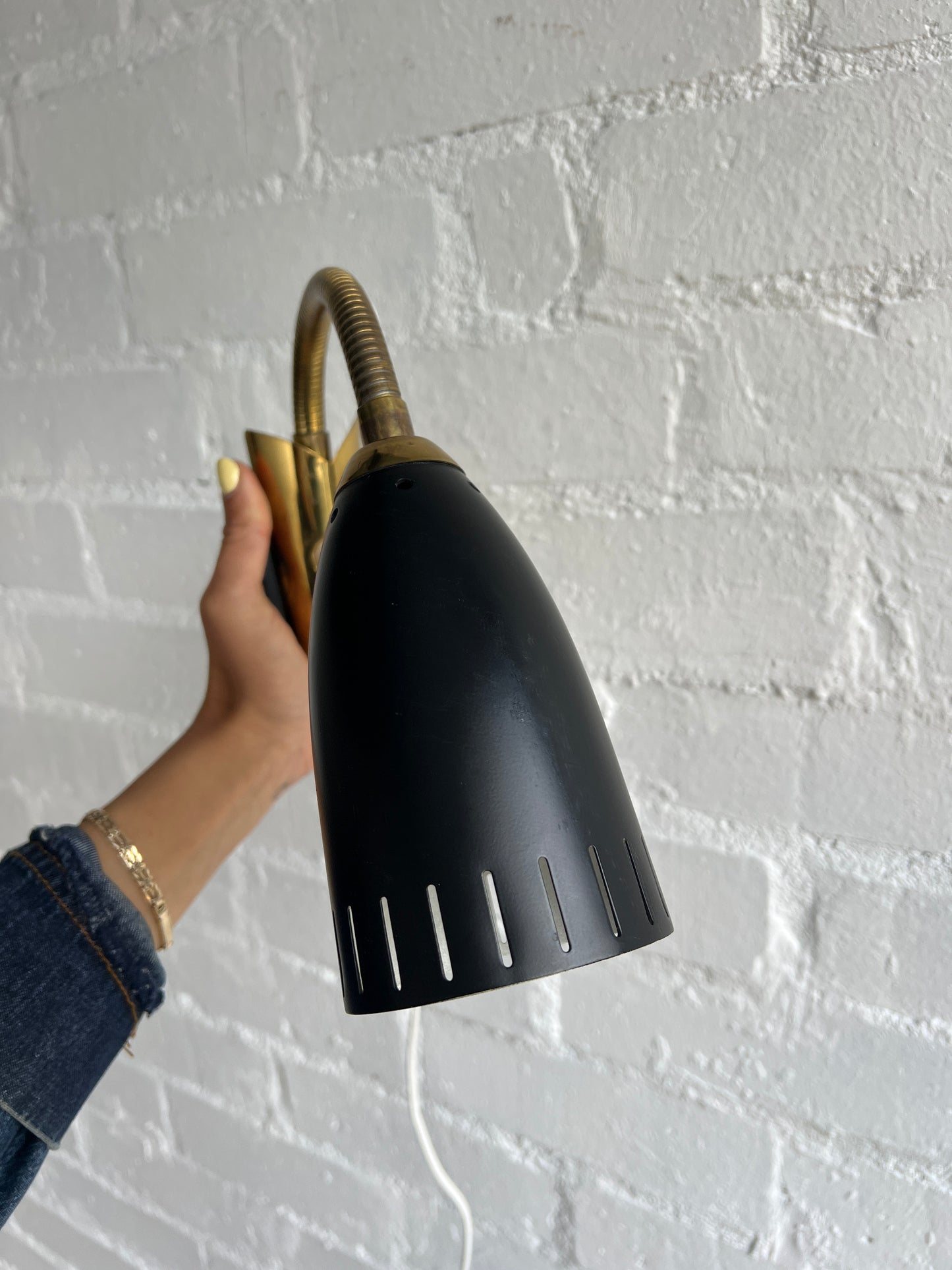 PAIR OF BLACK & BRASS SWEDISH WALL LIGHTS