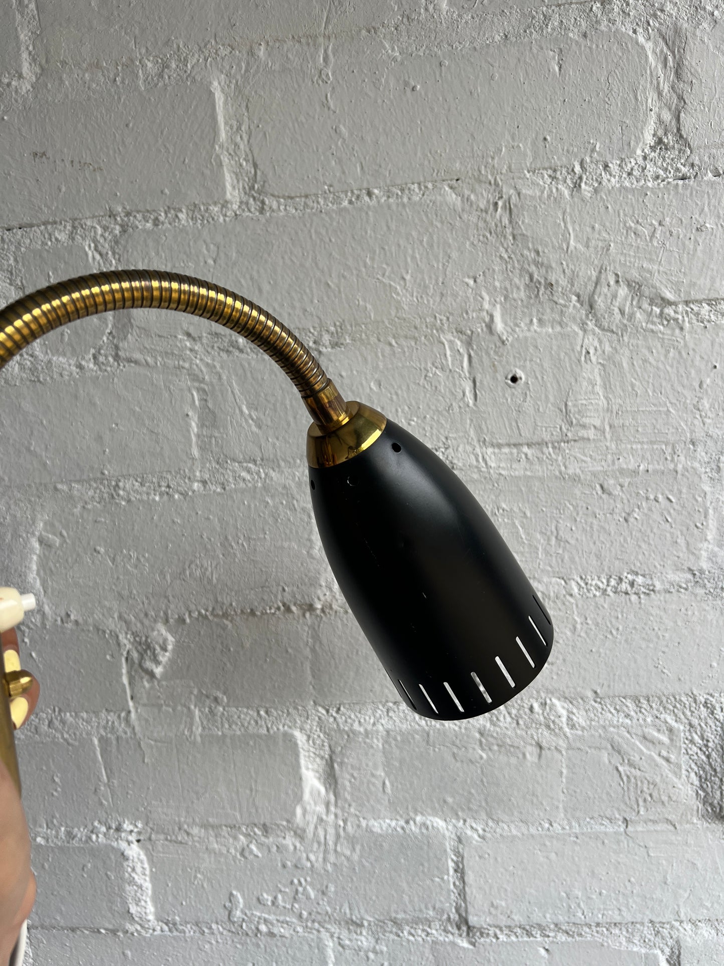 PAIR OF BLACK & BRASS SWEDISH WALL LIGHTS