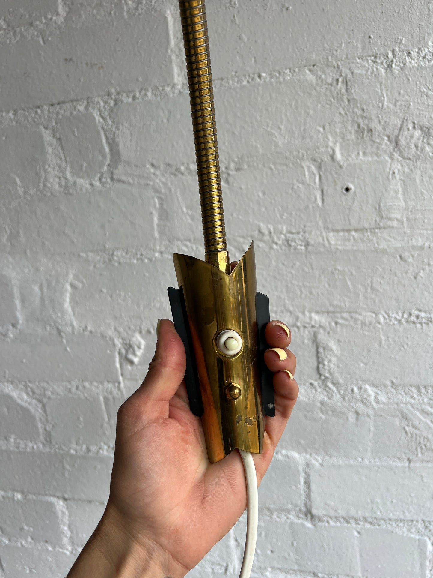 PAIR OF BLACK & BRASS SWEDISH WALL LIGHTS