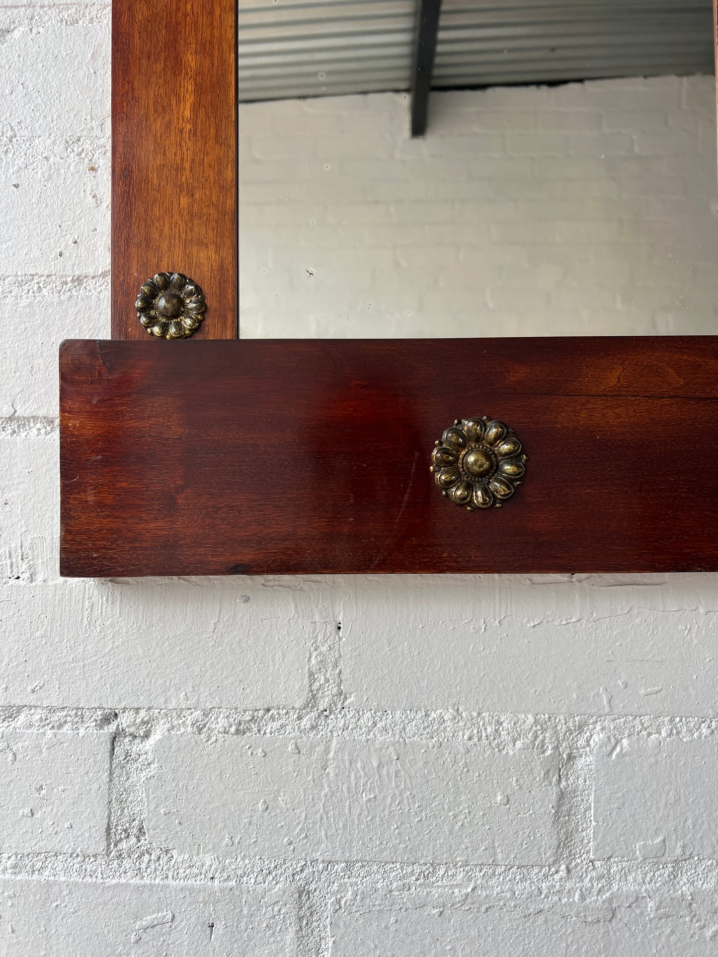 SWEDISH BRASS FLOWER WOOD MIRROR