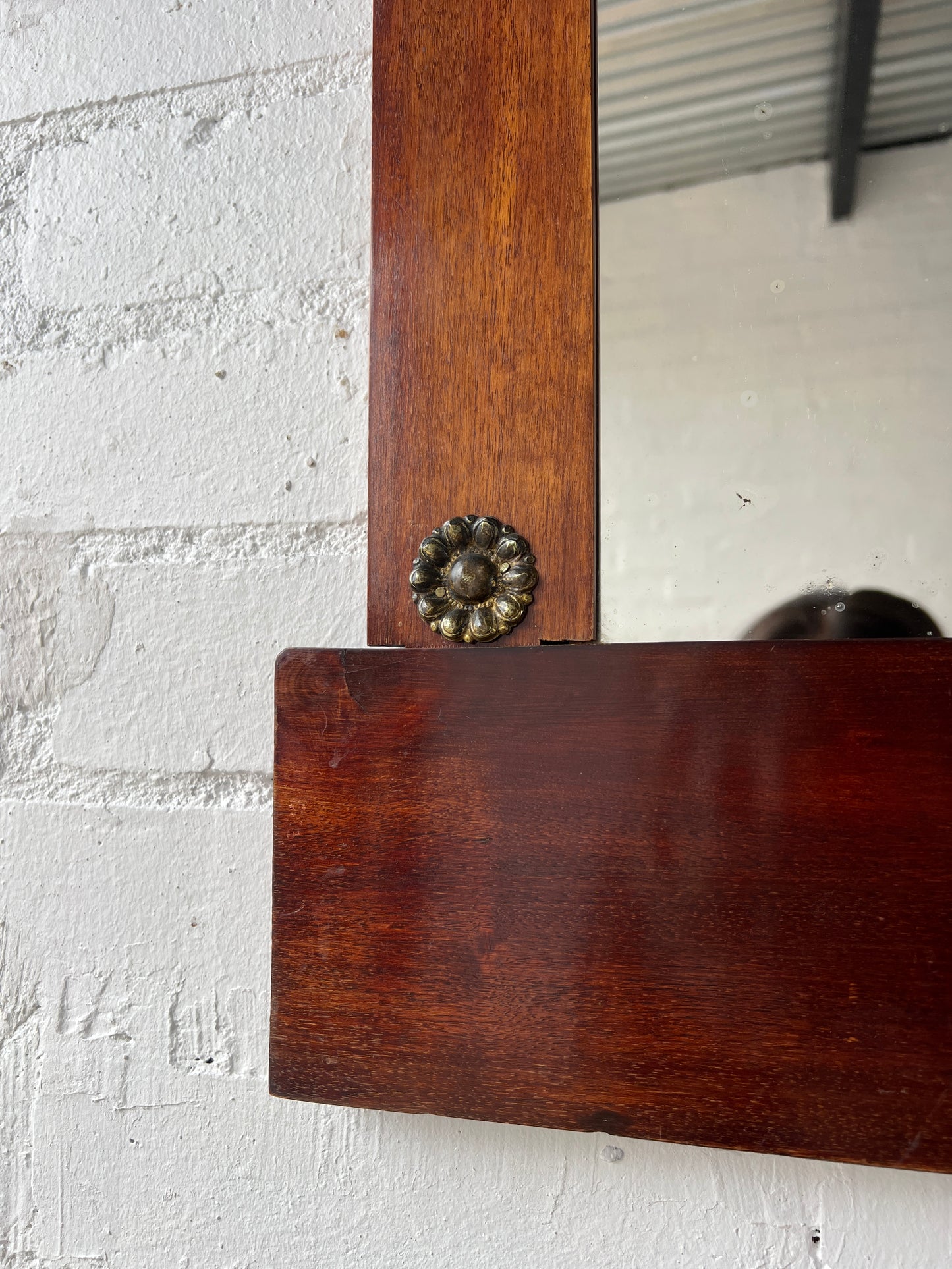 SWEDISH BRASS FLOWER WOOD MIRROR