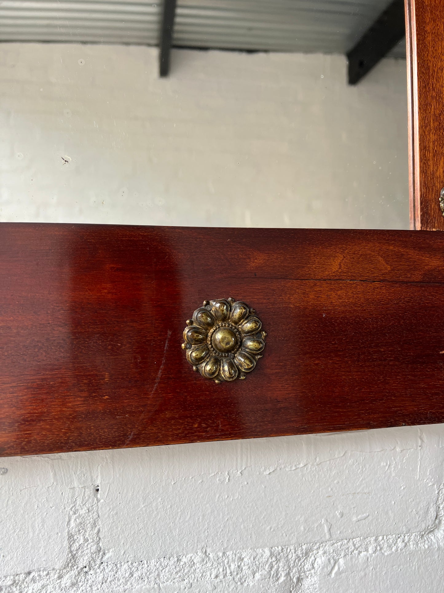 SWEDISH BRASS FLOWER WOOD MIRROR