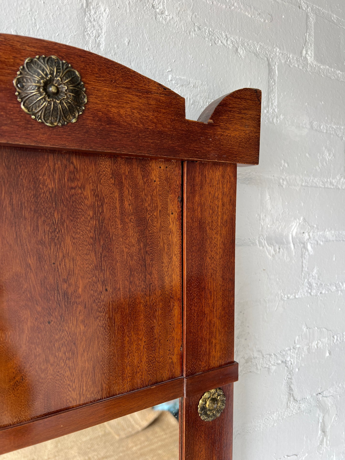 SWEDISH BRASS FLOWER WOOD MIRROR