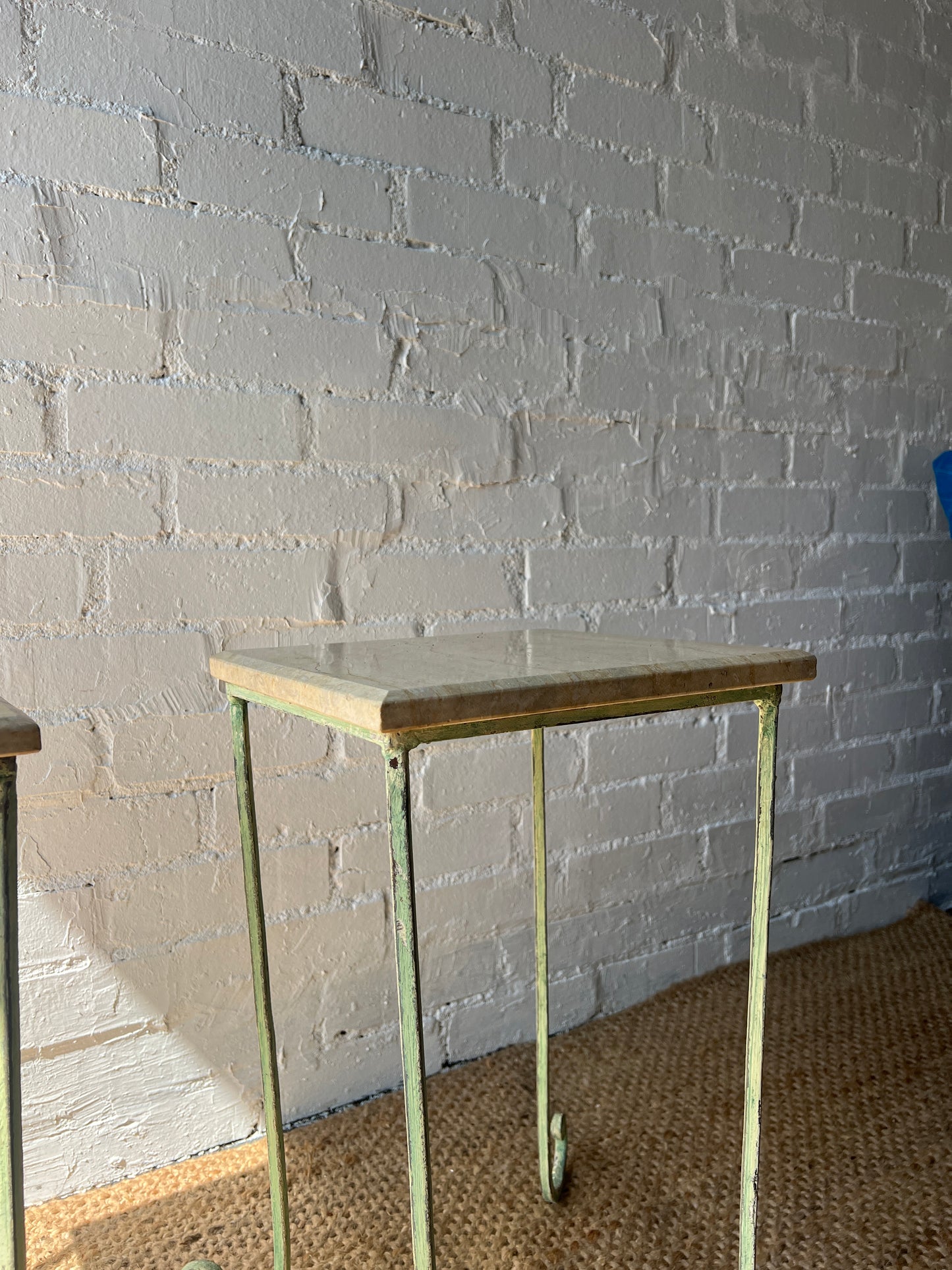 PAIR OF FRENCH SIDE TABLES WITH STONE TOPS