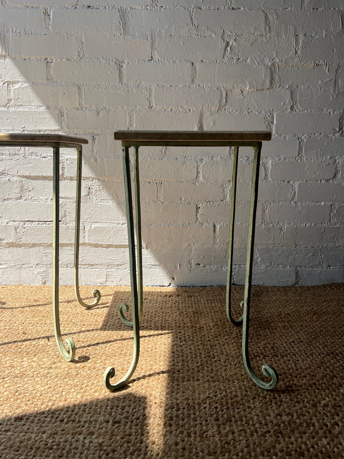 PAIR OF FRENCH SIDE TABLES WITH STONE TOPS