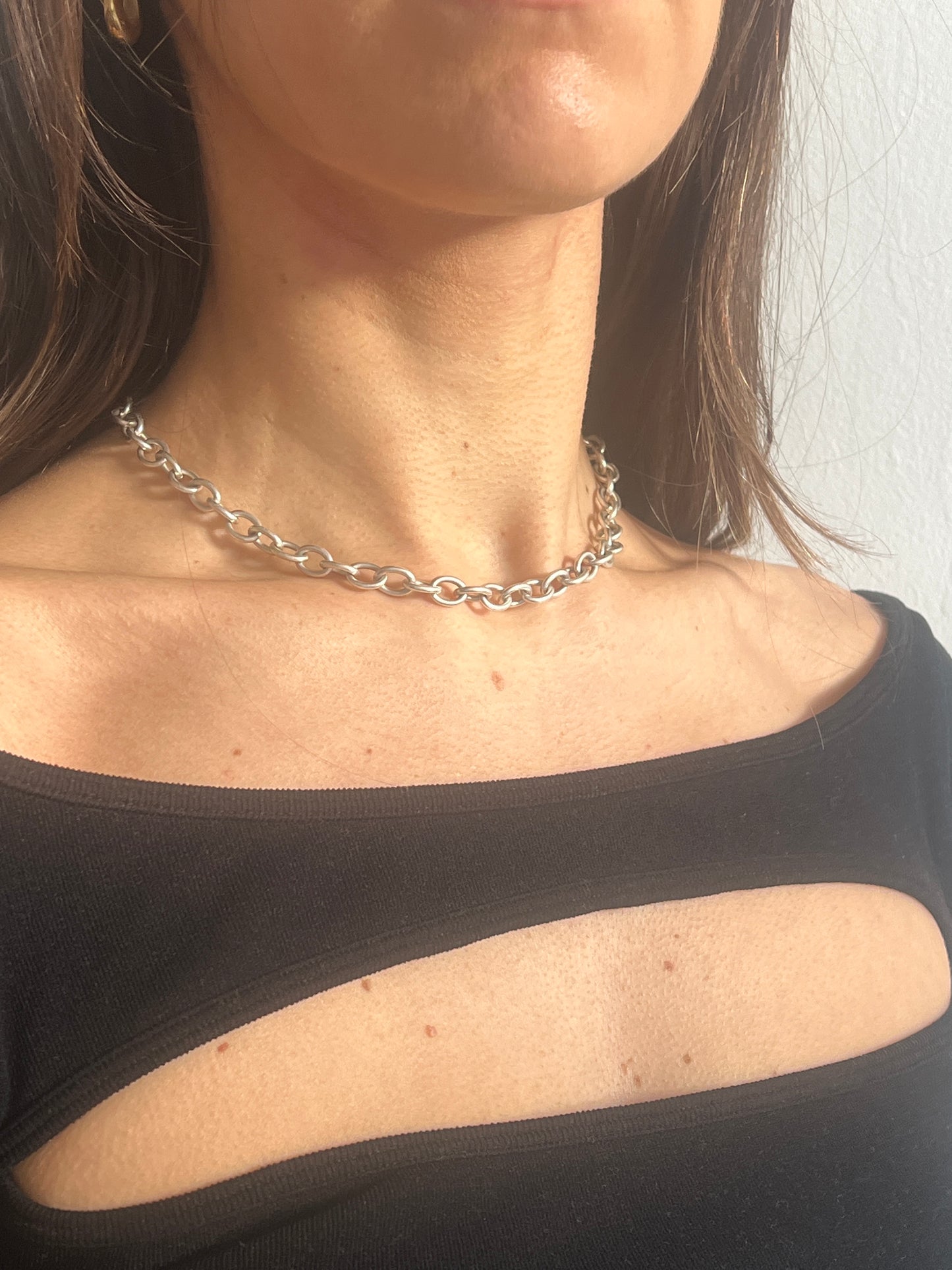 ANCHOR SILVER NECKLACE WITH DETAILED T BAR