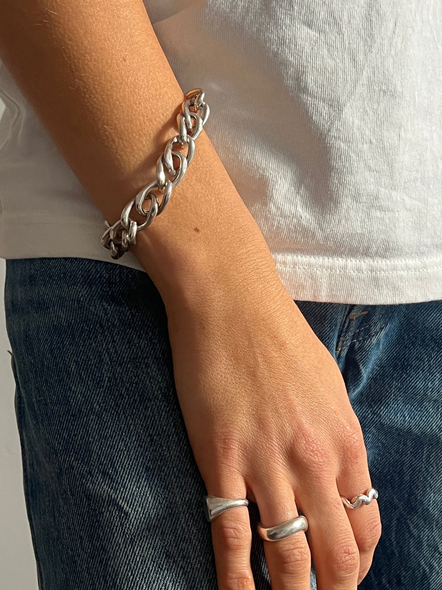 UNISEX ITALIAN SILVER HOLLOW CHUNKY CURB BRACELET
