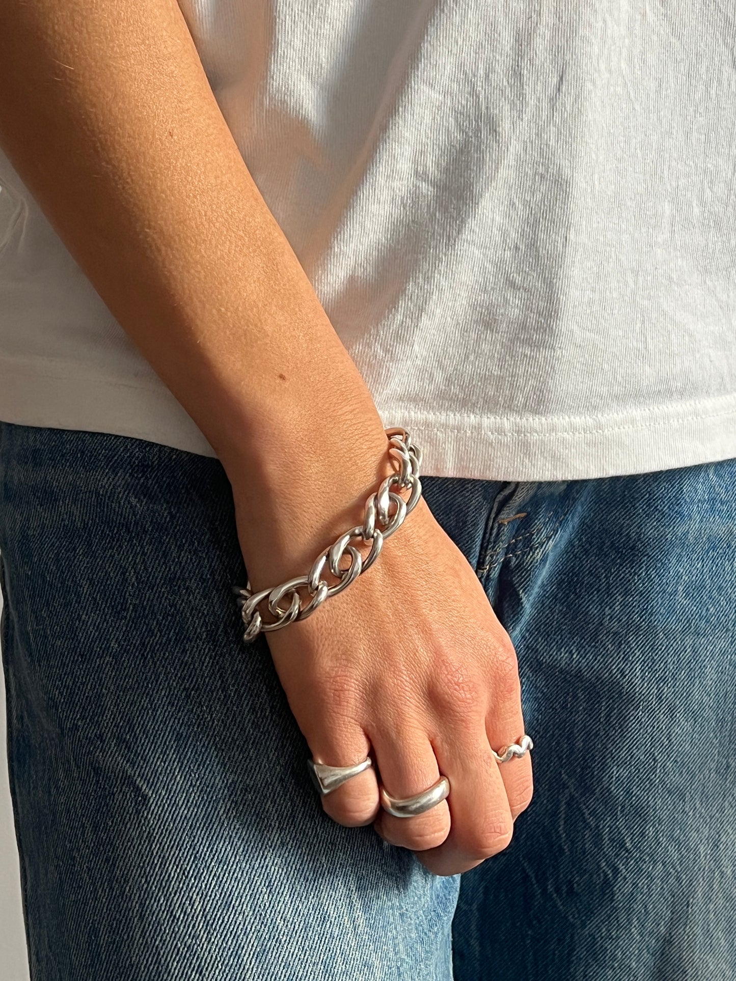 UNISEX ITALIAN SILVER HOLLOW CHUNKY CURB BRACELET