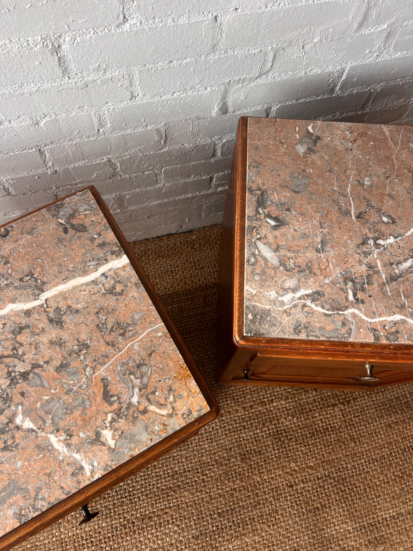 PAIR OF MARBLE TOP BEDSIDE TABLES