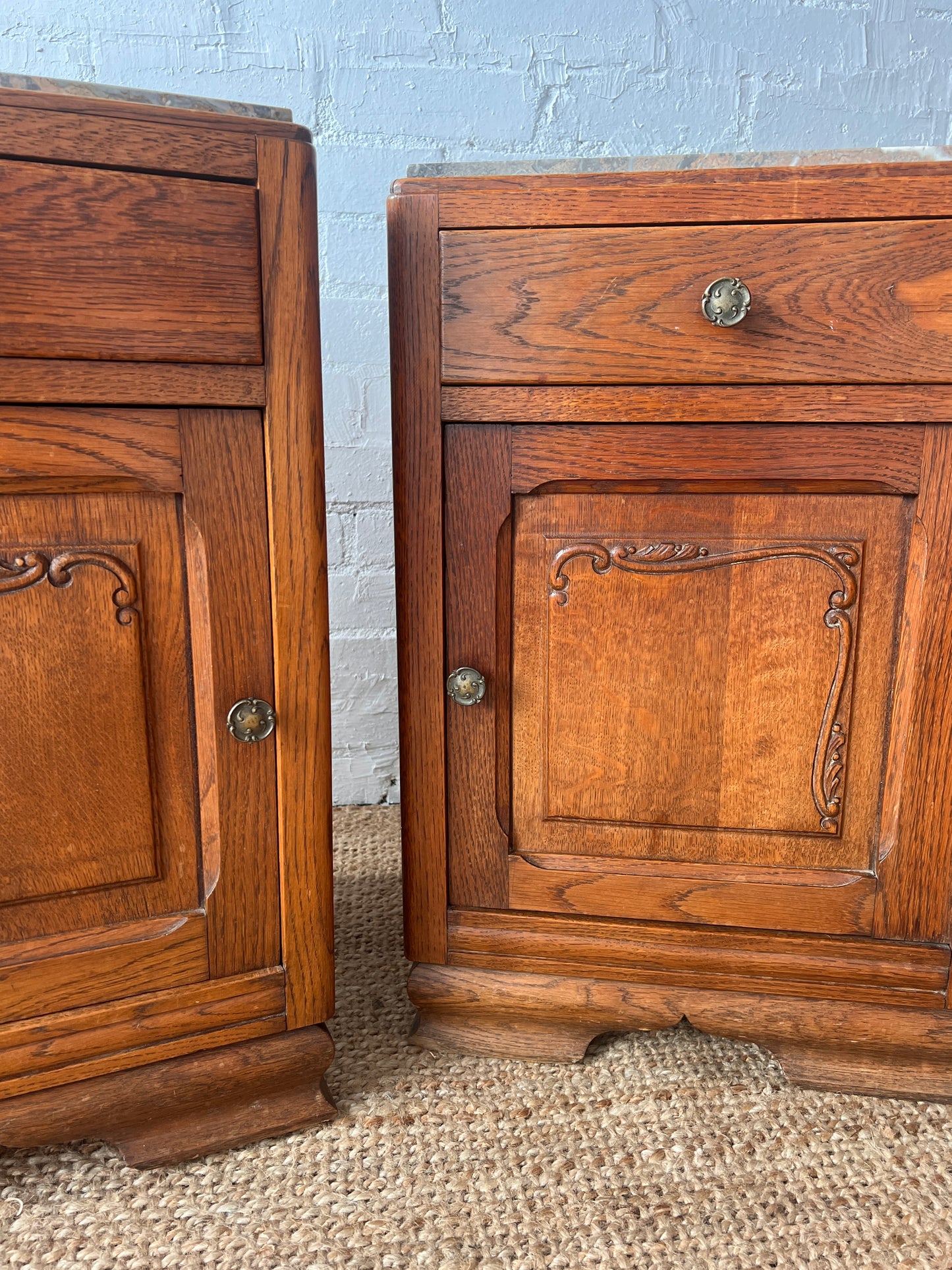 PAIR OF MARBLE TOP BEDSIDE TABLES