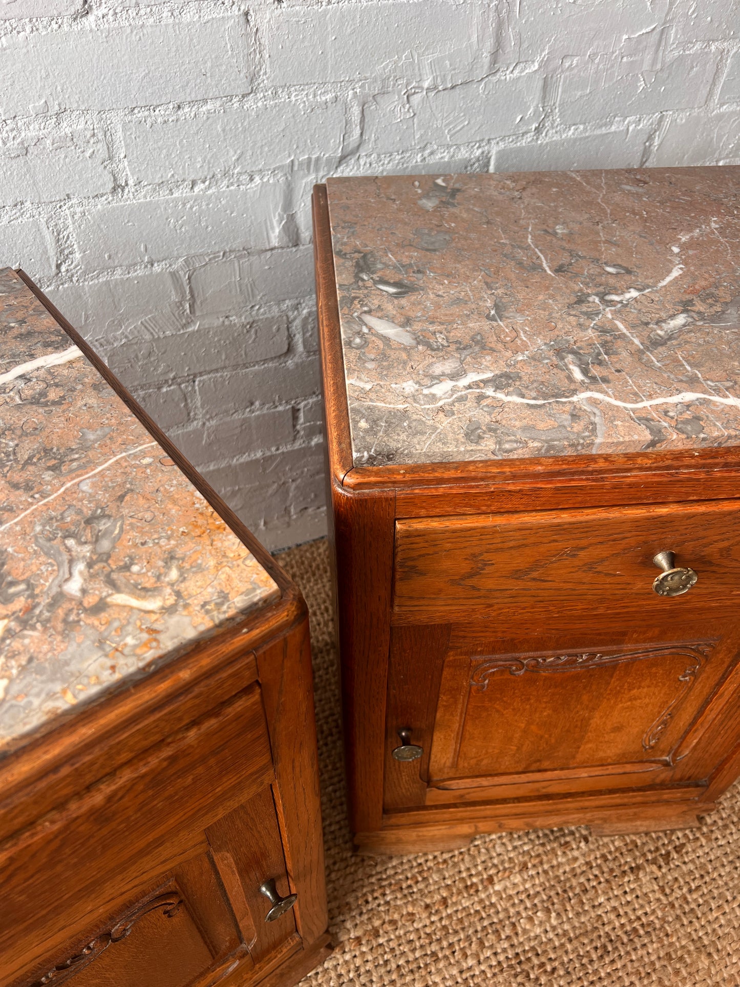 PAIR OF MARBLE TOP BEDSIDE TABLES