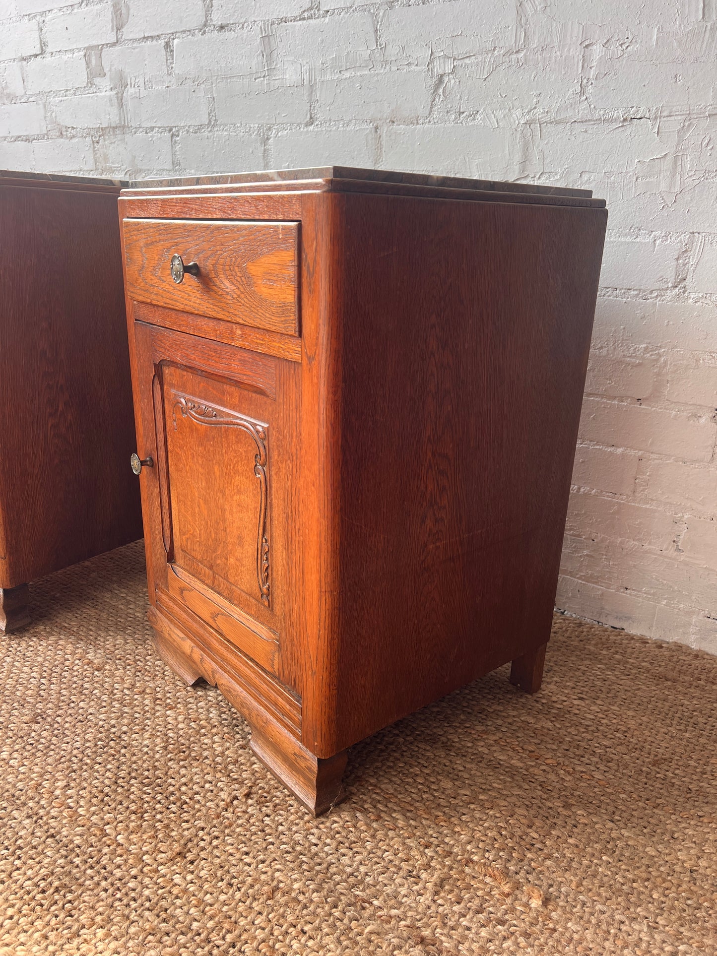 PAIR OF MARBLE TOP BEDSIDE TABLES